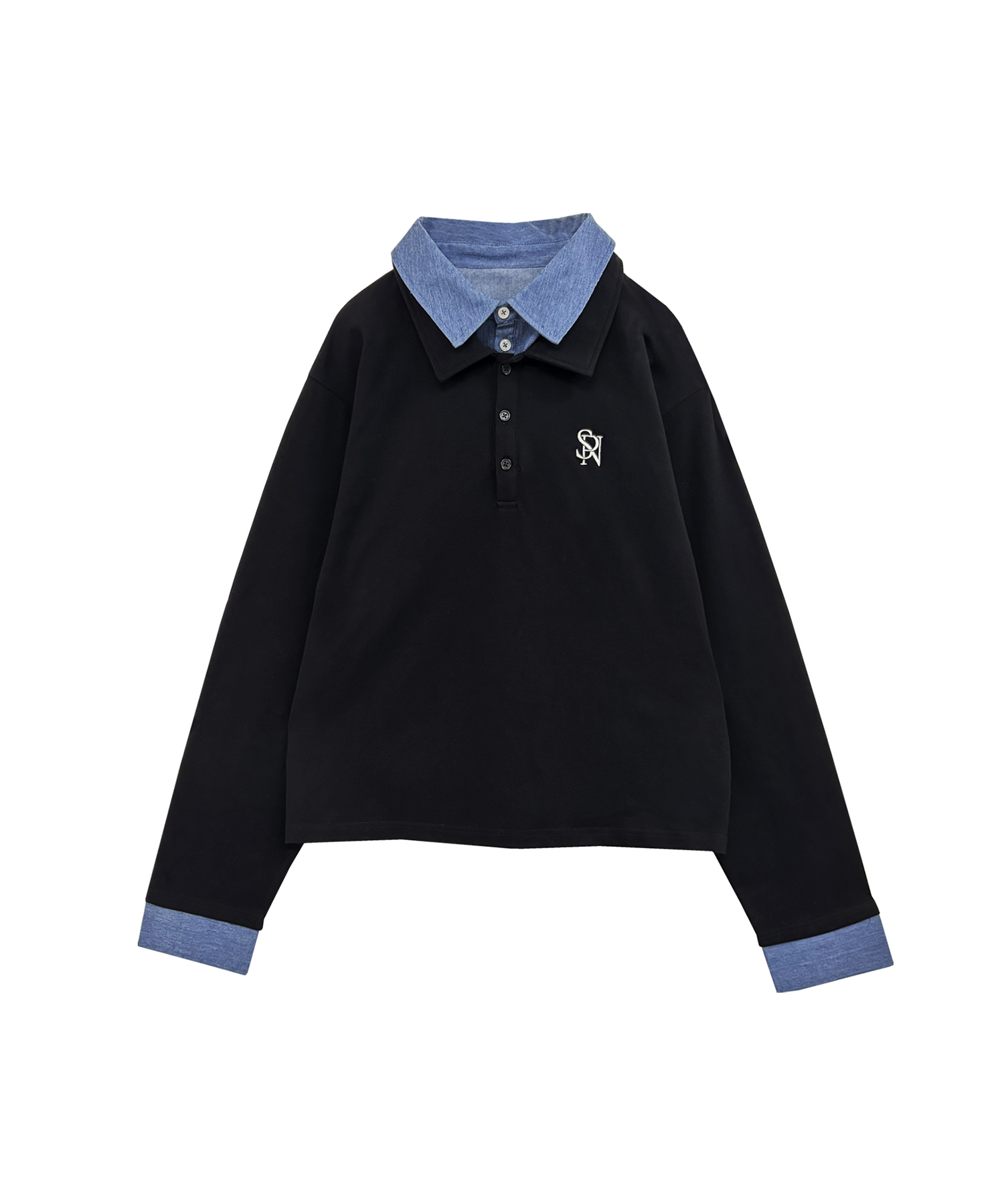 UNISEX Wカラーポロシャツ / ブラック