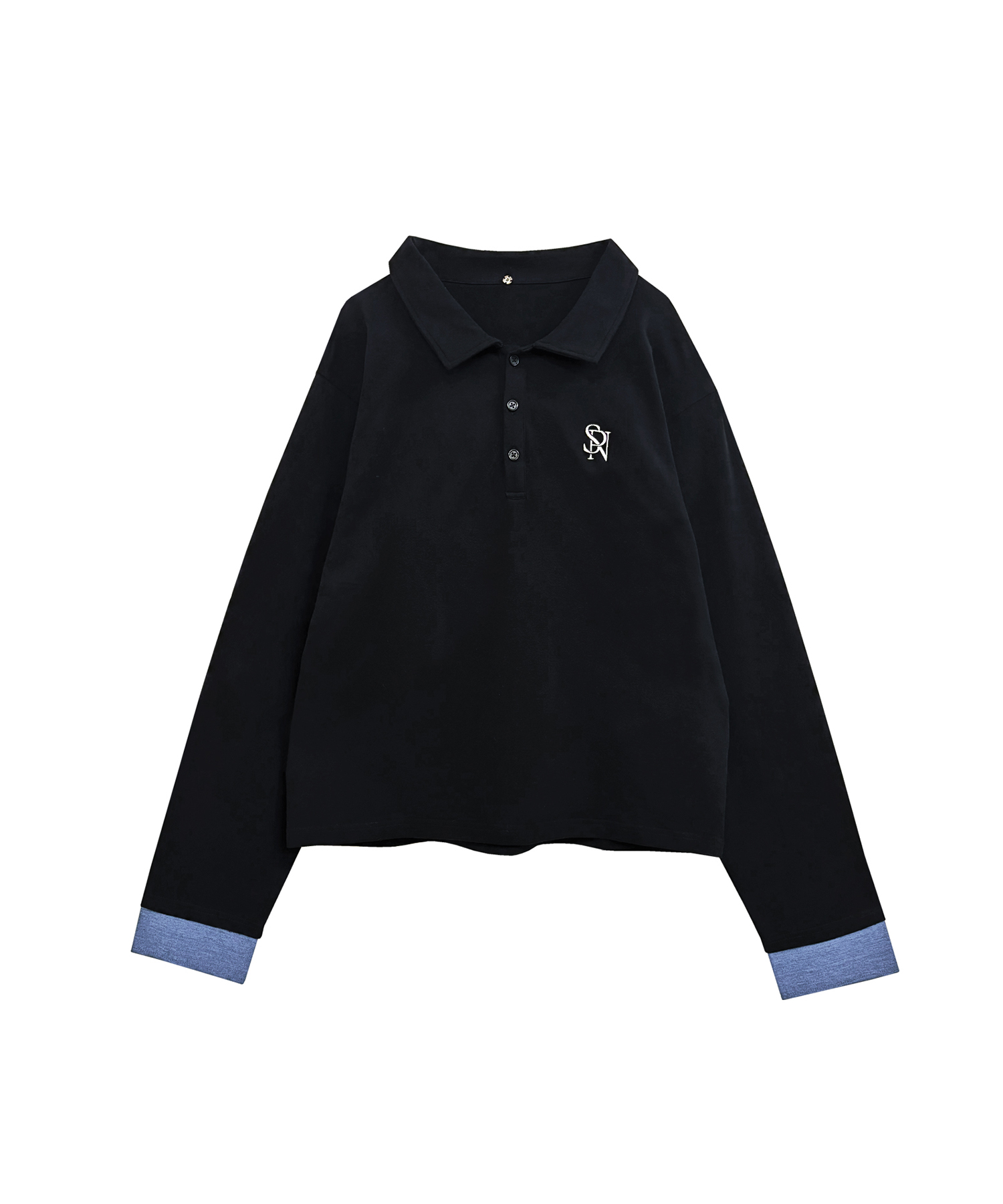 UNISEX Wカラーポロシャツ / ブラック