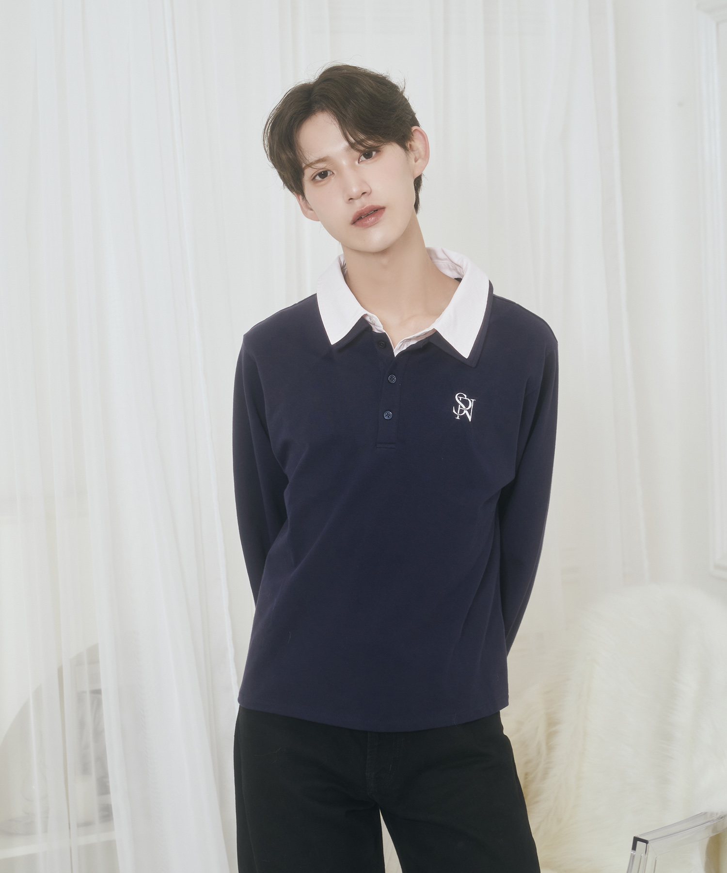 UNISEX Wカラーポロシャツ / ネイビー