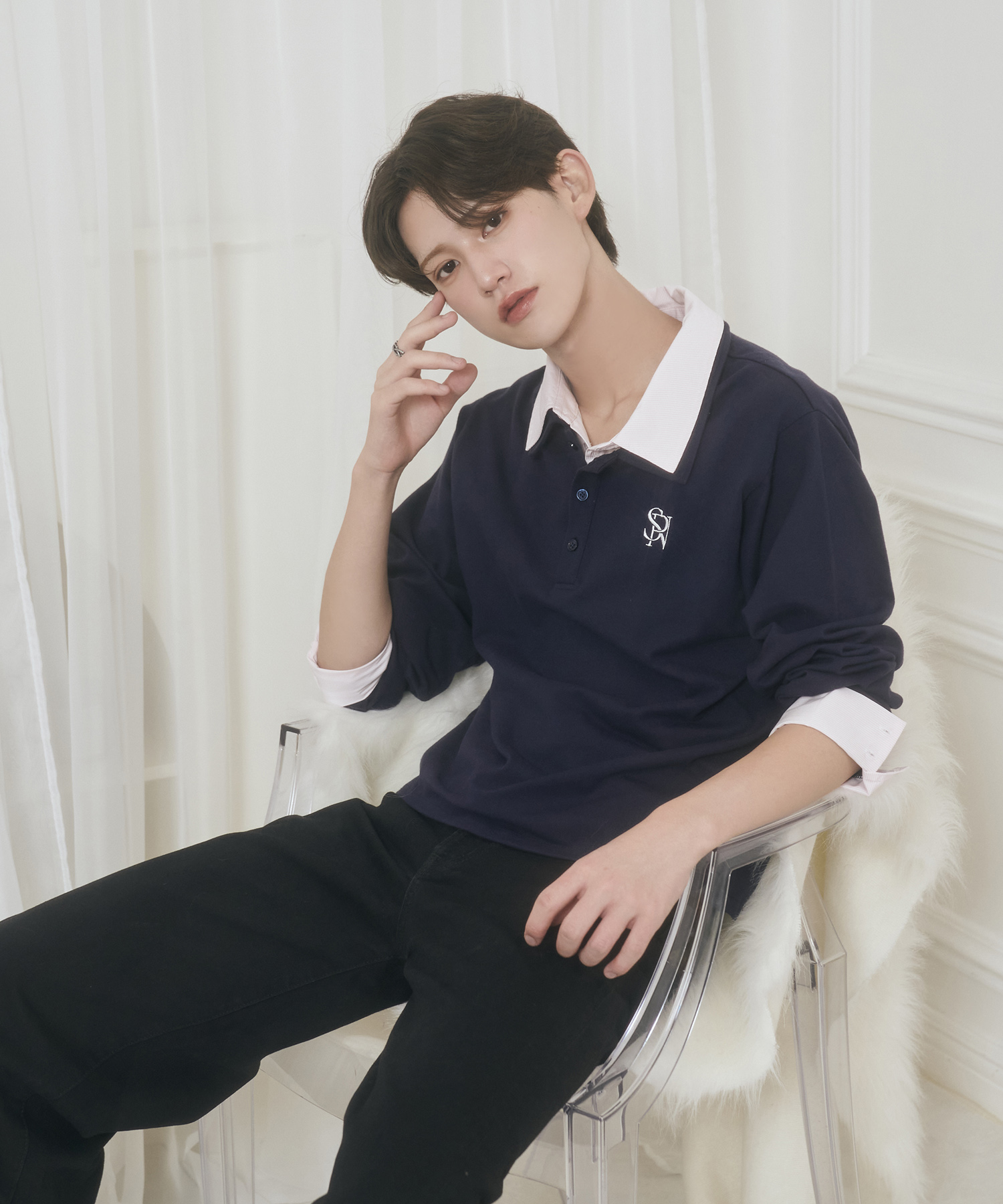 UNISEX Wカラーポロシャツ / ネイビー