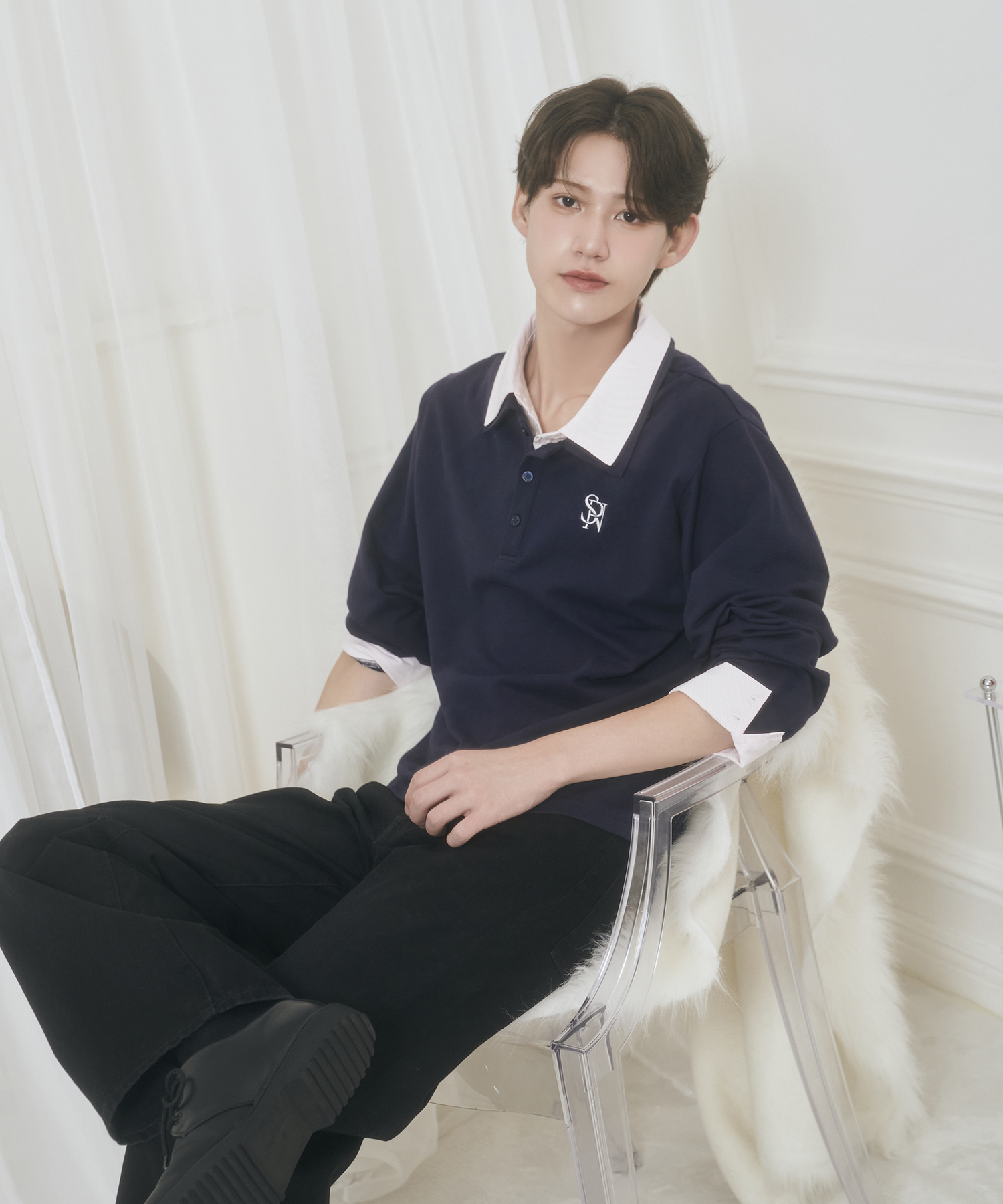 UNISEX Wカラーポロシャツ / ネイビー