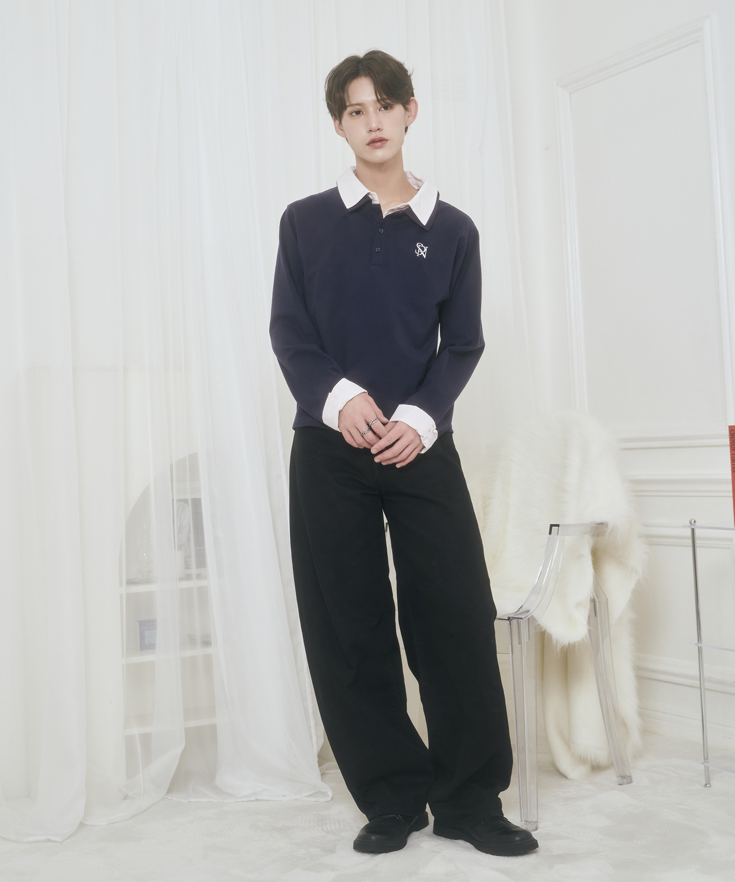 UNISEX Wカラーポロシャツ / ネイビー