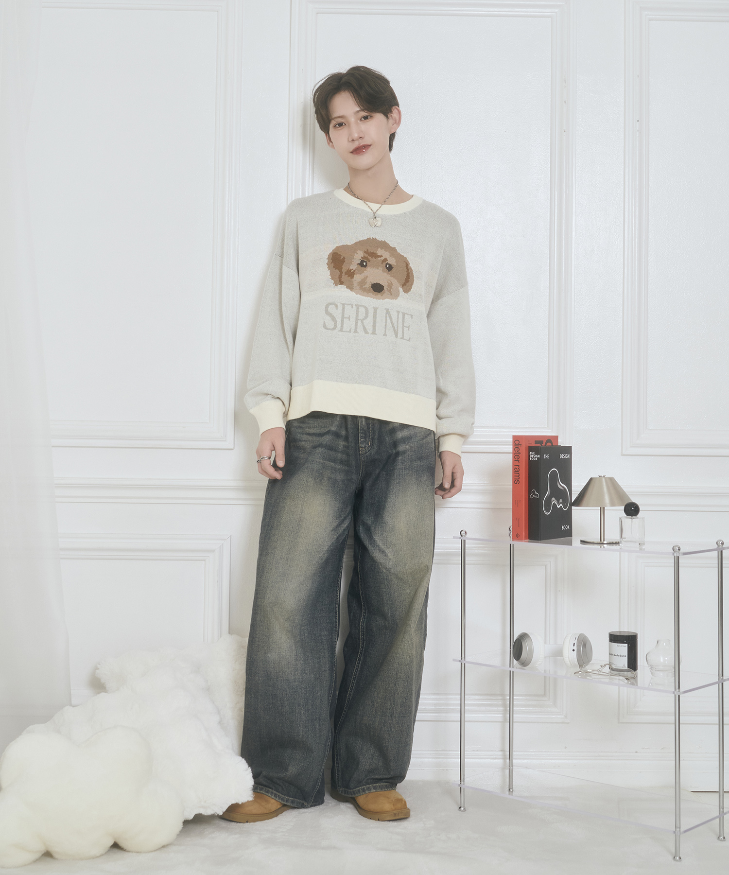 UNISEX トイプードルジャガードニット / アイボリー