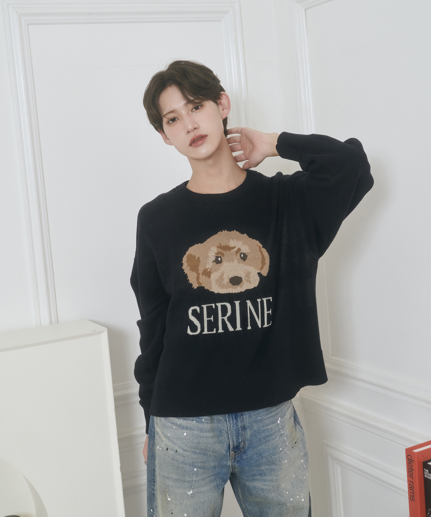 UNISEX トイプードルジャガードニット / ネイビー