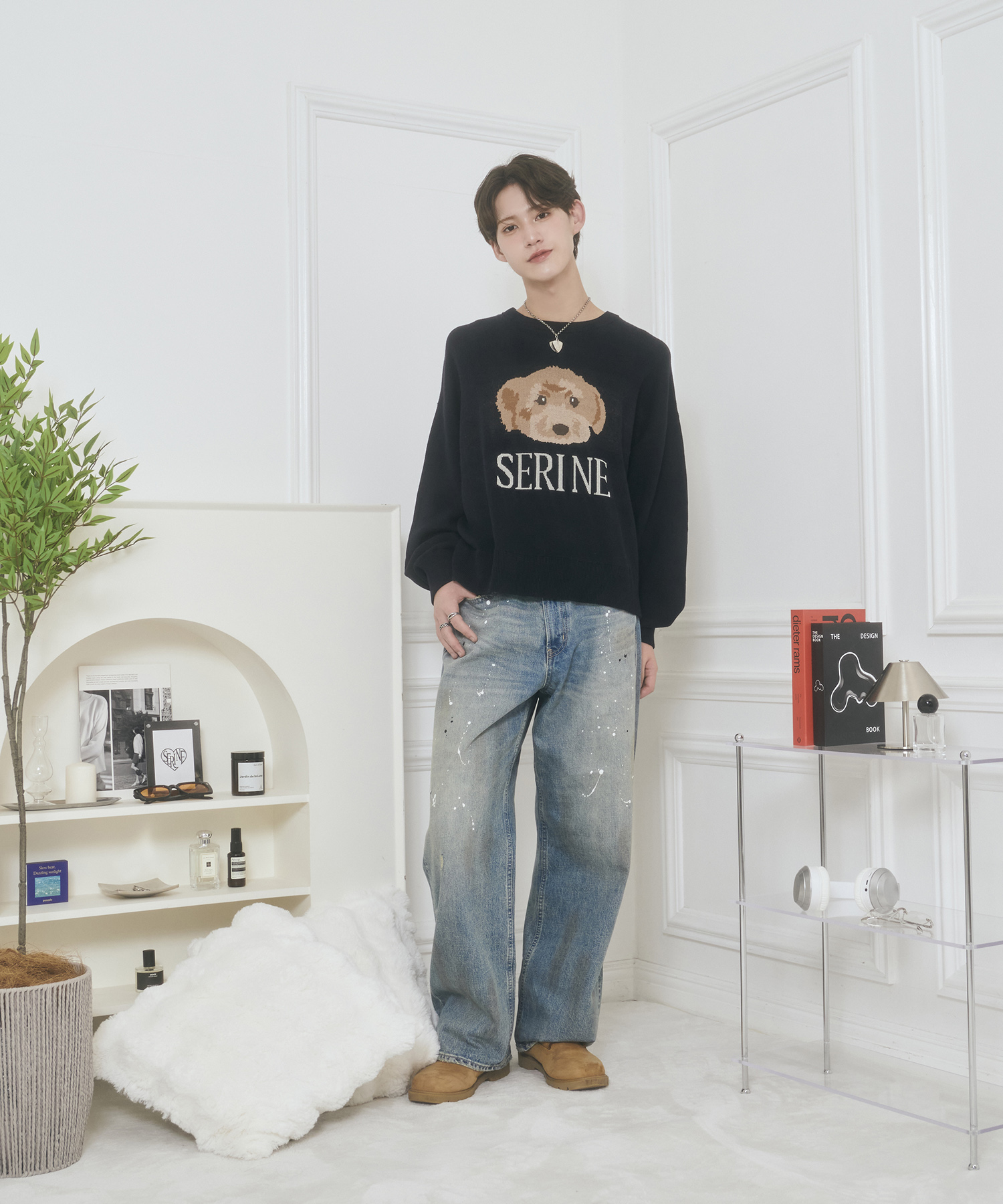 UNISEX トイプードルジャガードニット / ネイビー