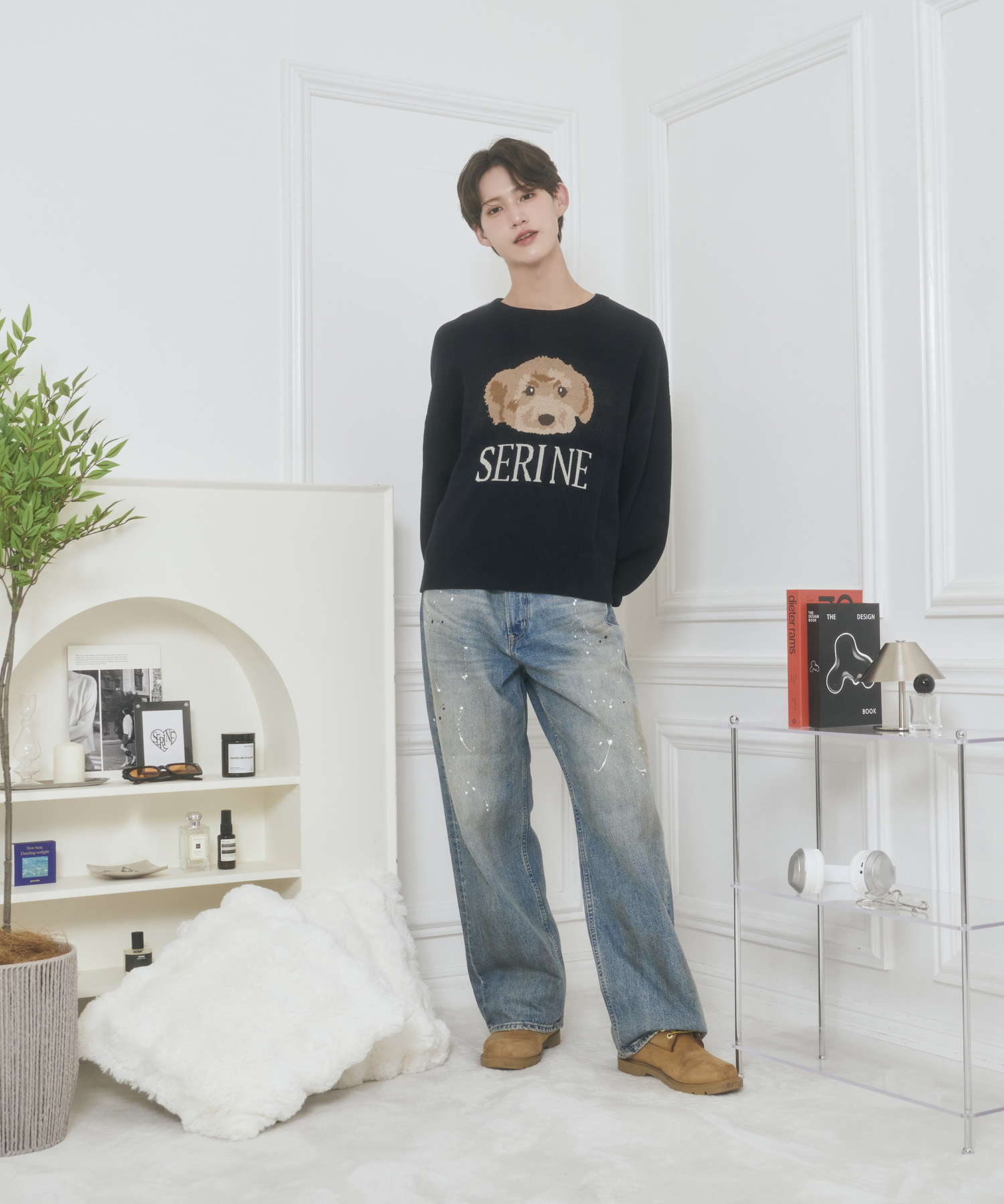 UNISEX トイプードルジャガードニット / ネイビー