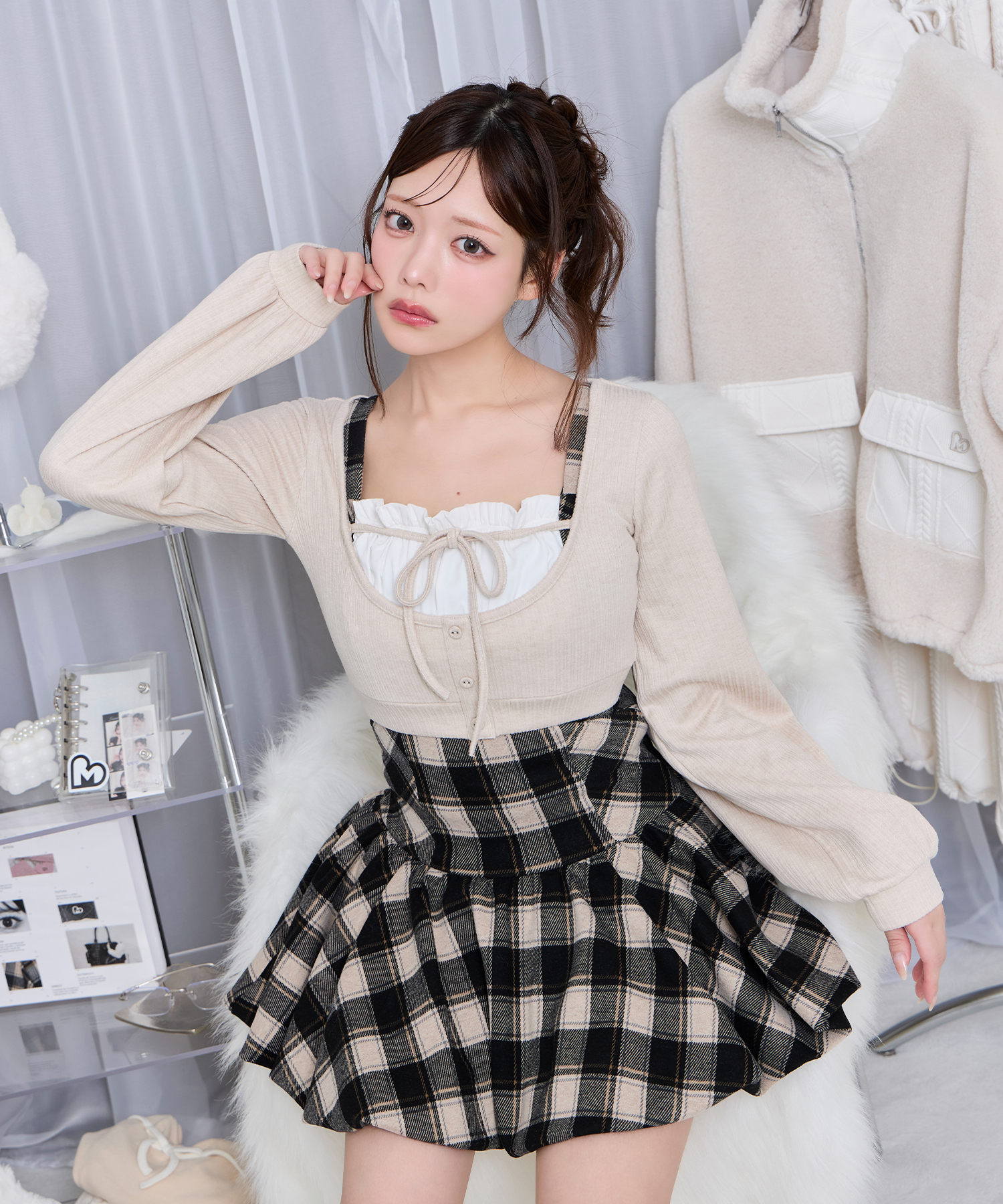ボレロセットバルーンワンピース / ベージュ