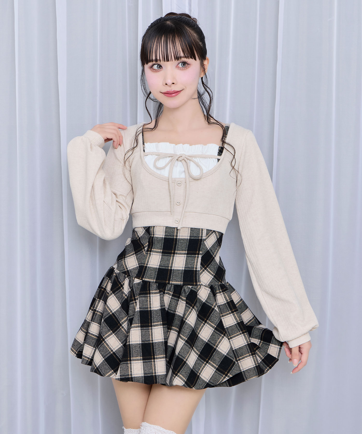 ボレロセットバルーンワンピース / ベージュ