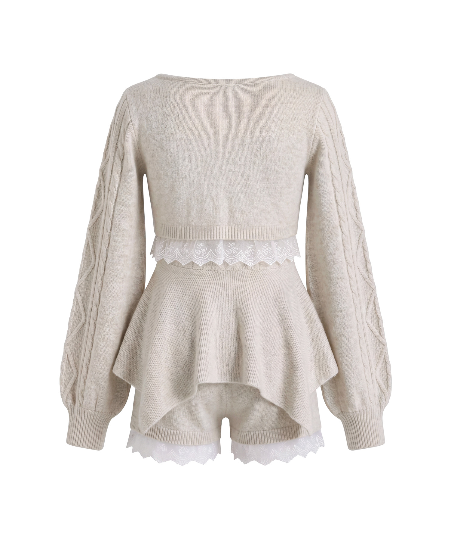Irregular hem 3P knit set