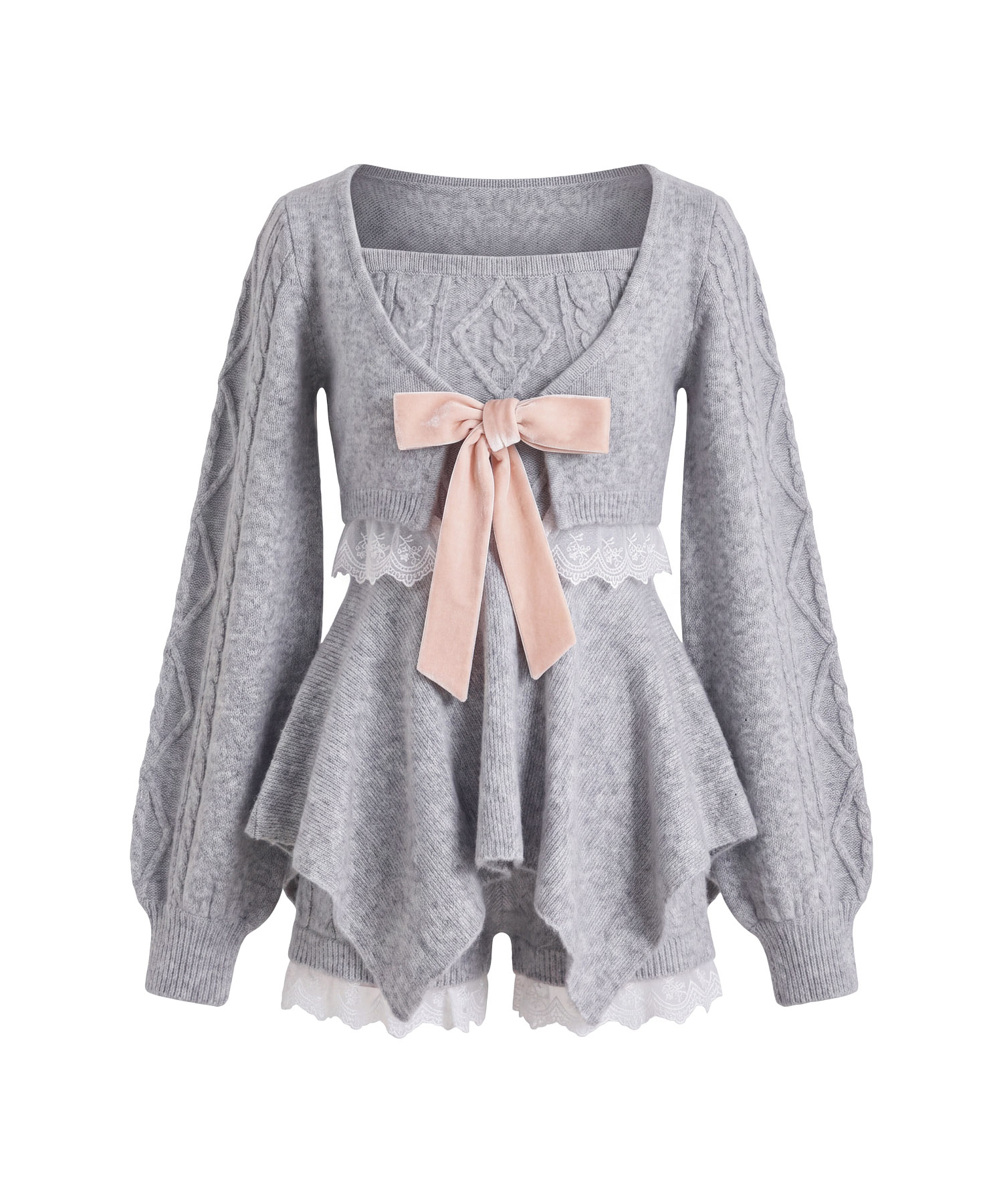 Irregular hem 3P knit set