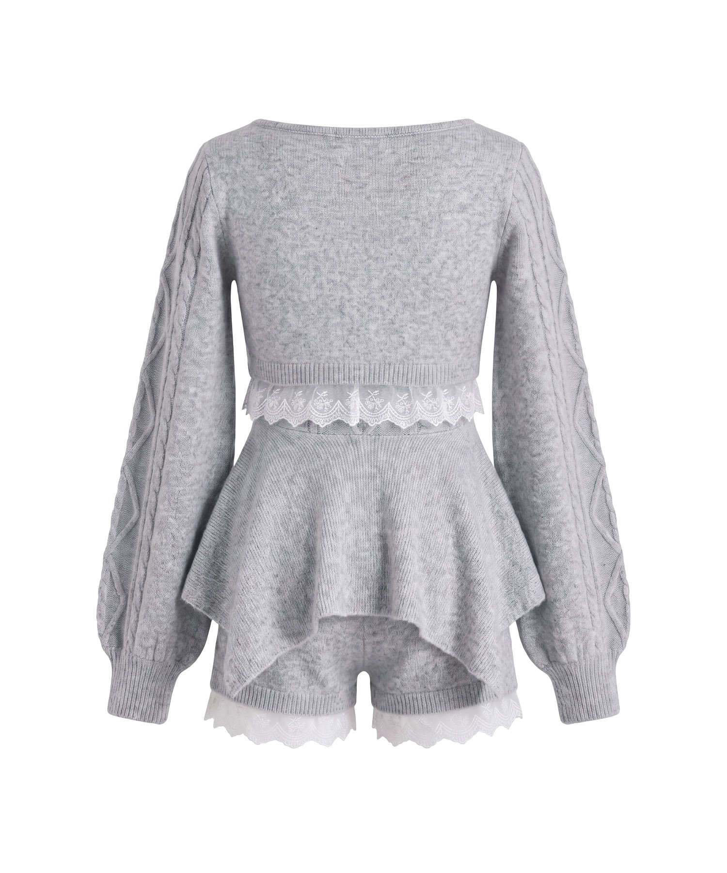 Irregular hem 3P knit set