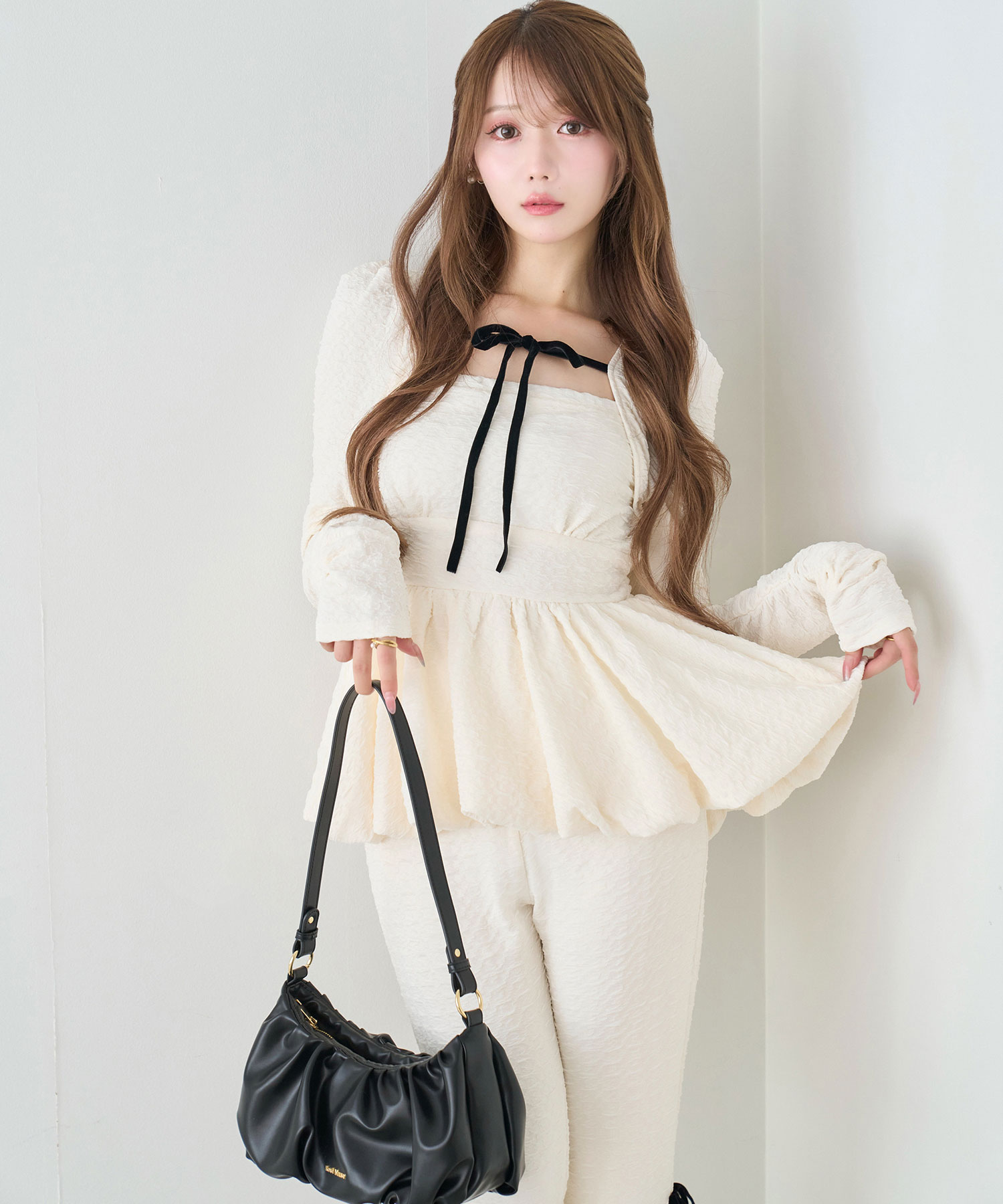 Peplum top ＆ flared pants set