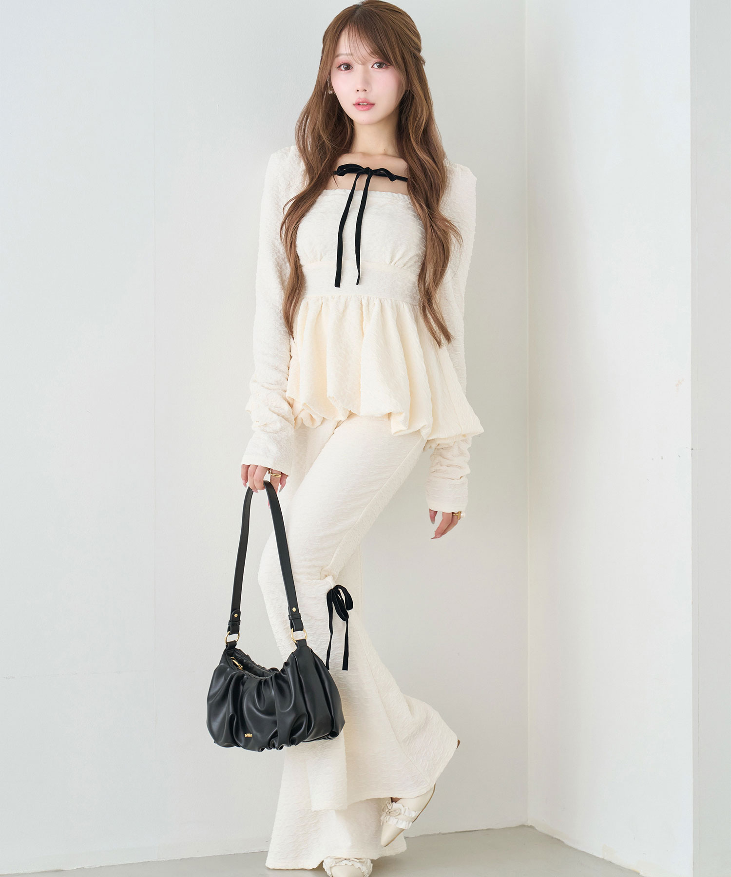 Peplum top ＆ flared pants set