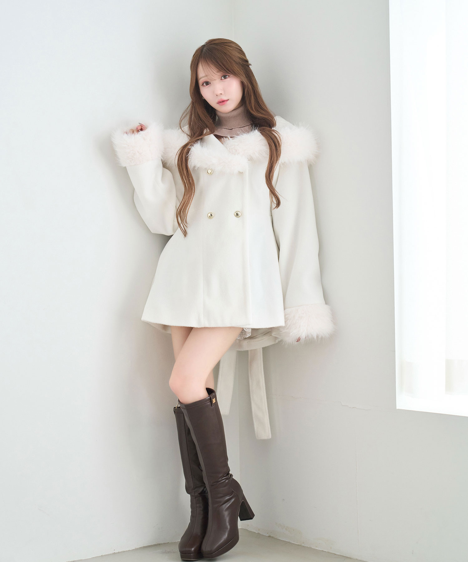 Fur shawl collar coat