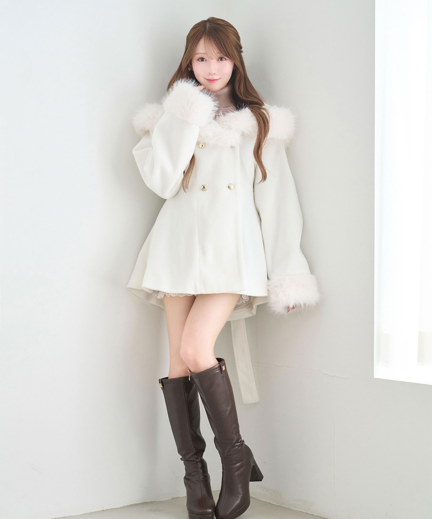 Fur shawl collar coat