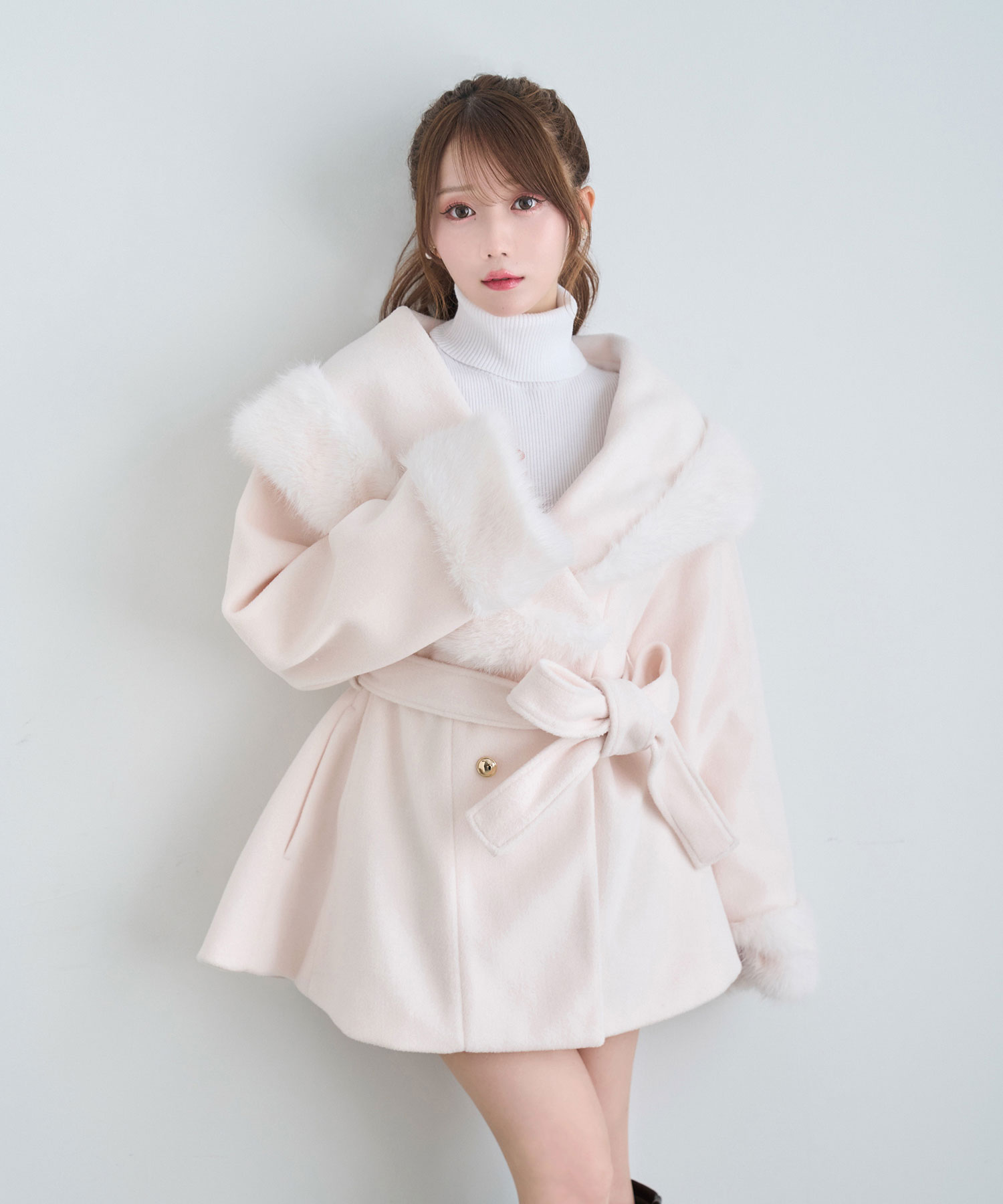 Fur shawl collar coat