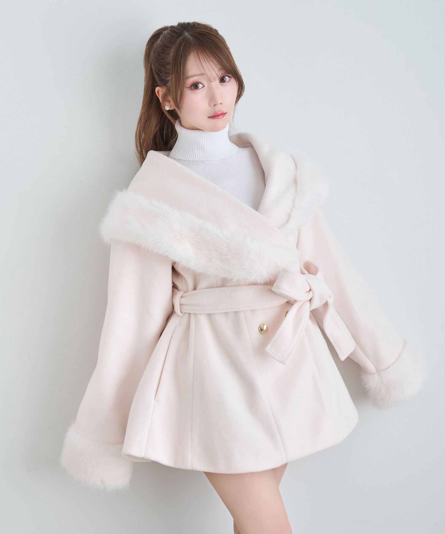 Fur shawl collar coat