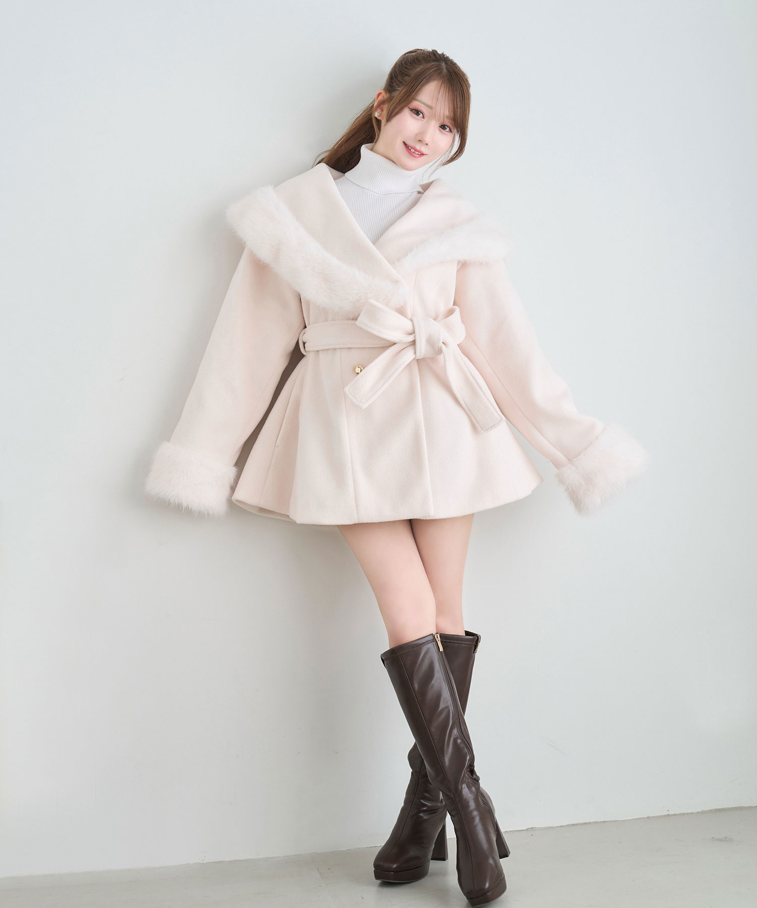 Fur shawl collar coat