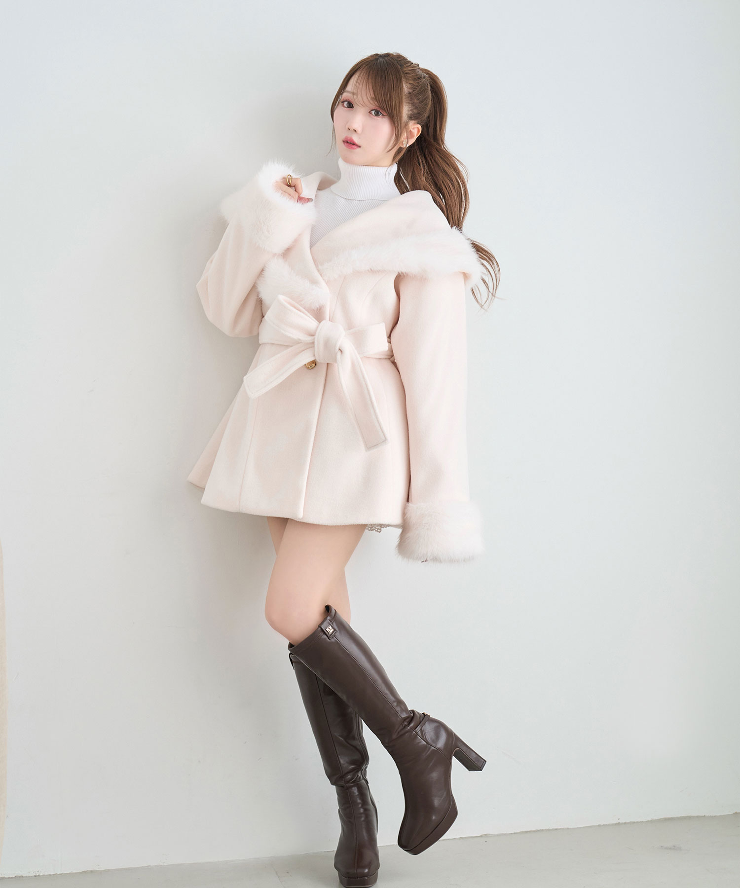 Fur shawl collar coat