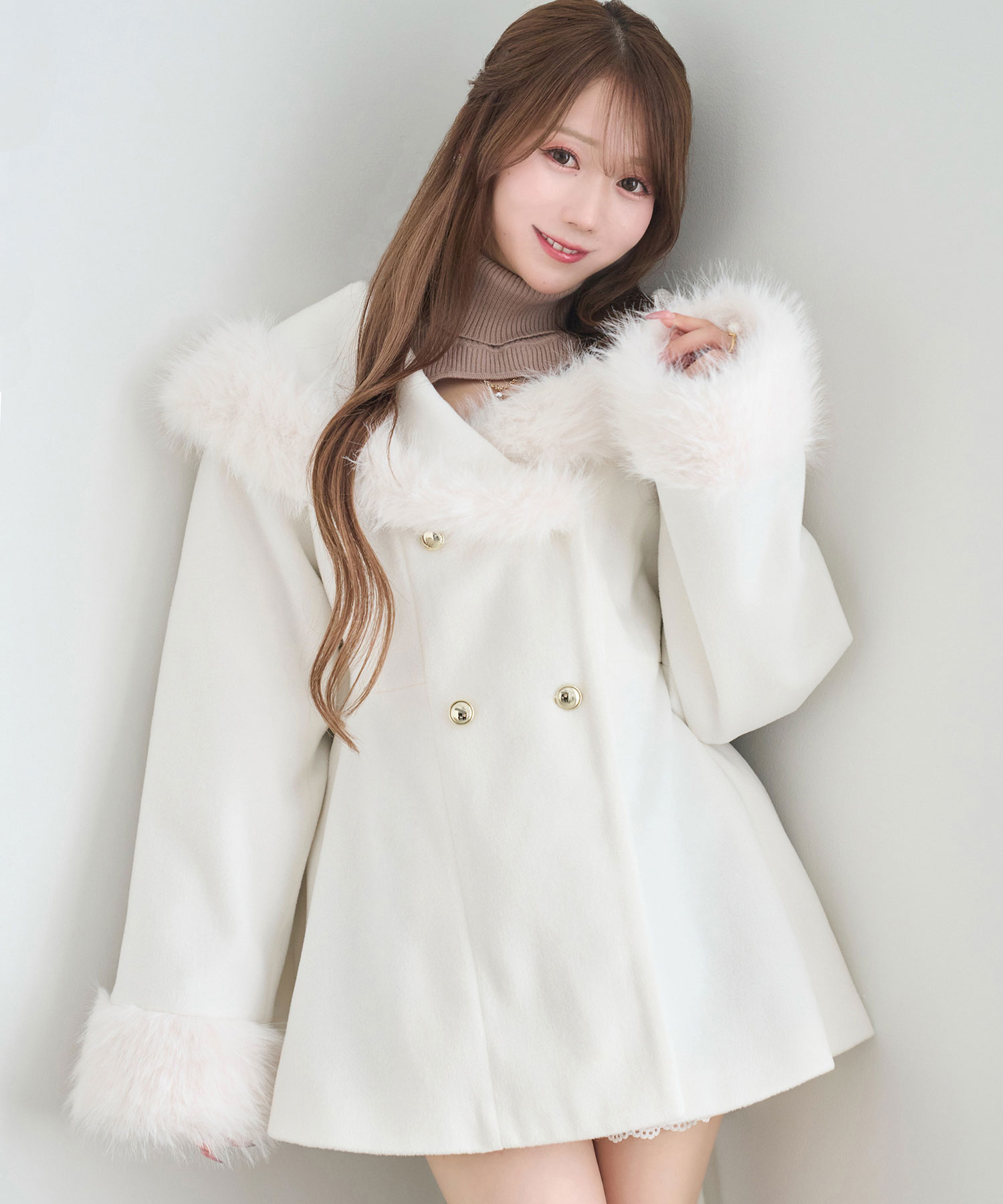 Fur shawl collar coat