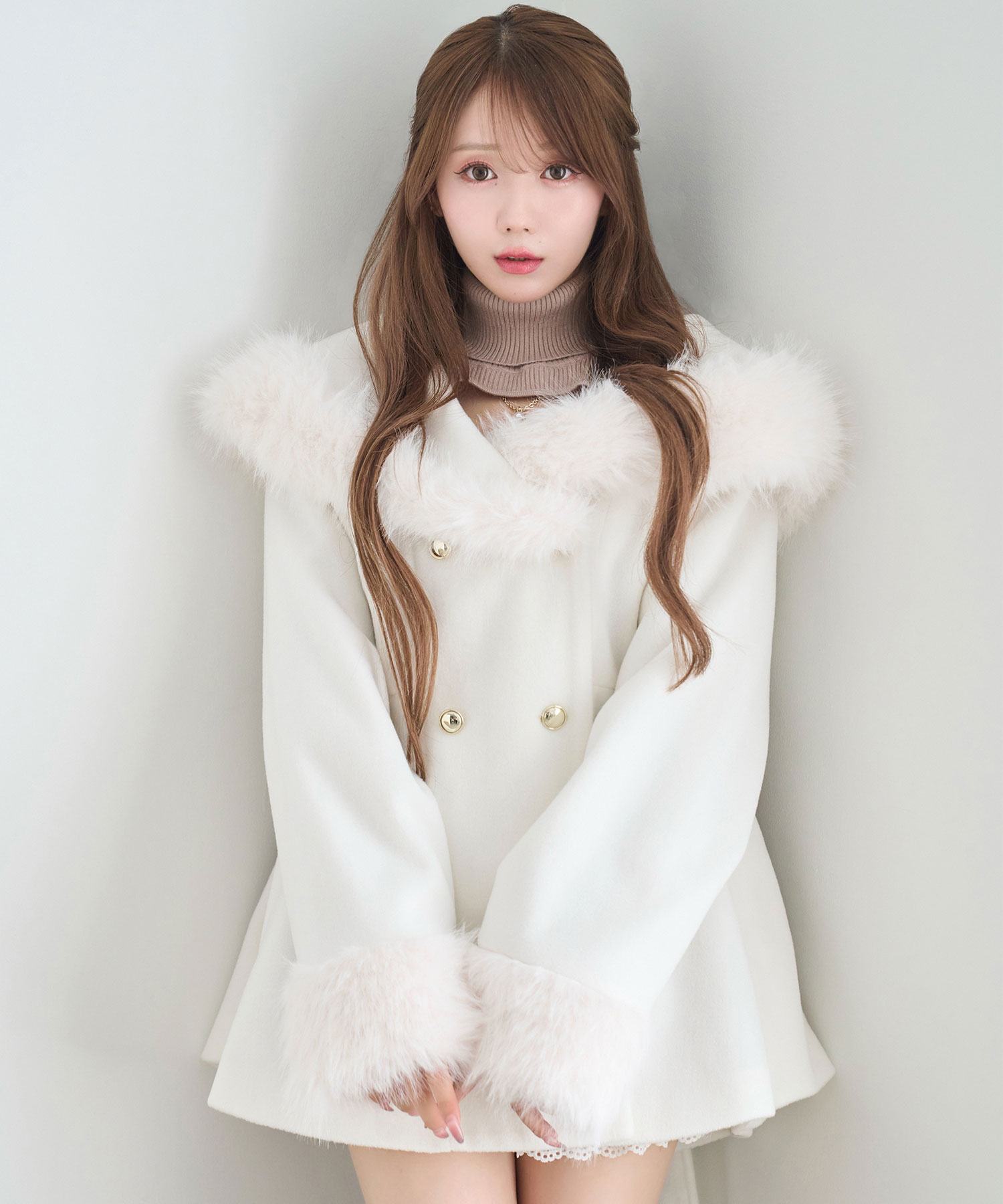 Fur shawl collar coat