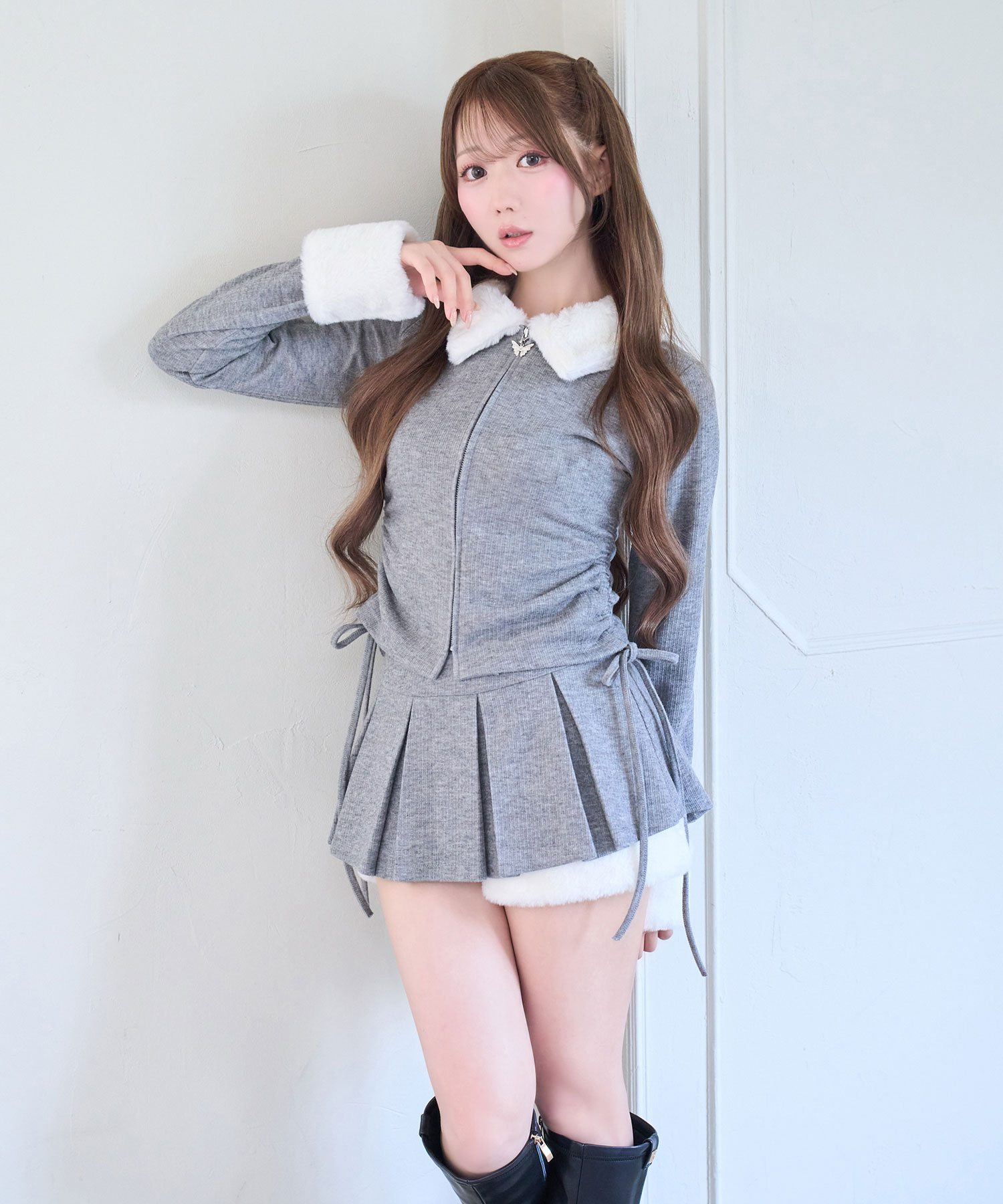 Fur collar zip set