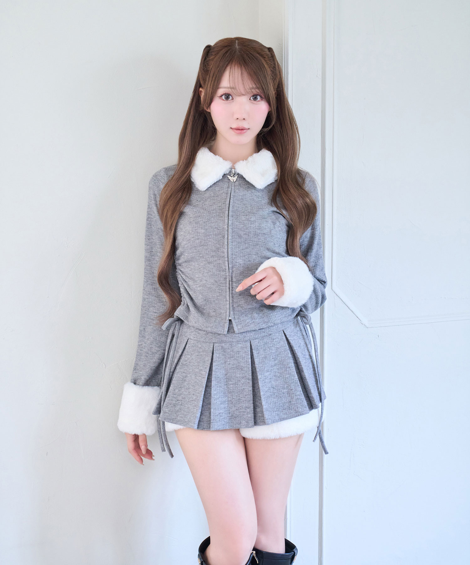 Fur collar zip set