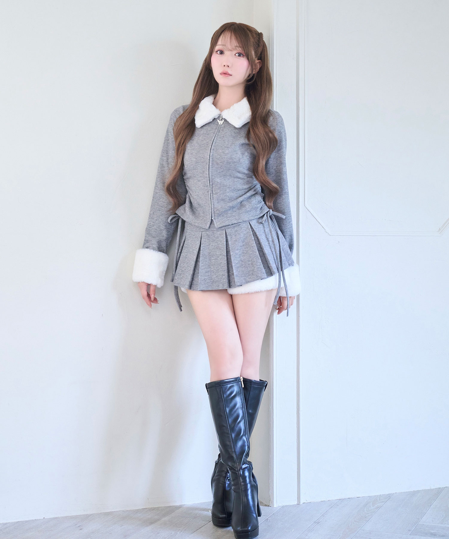 Fur collar zip set