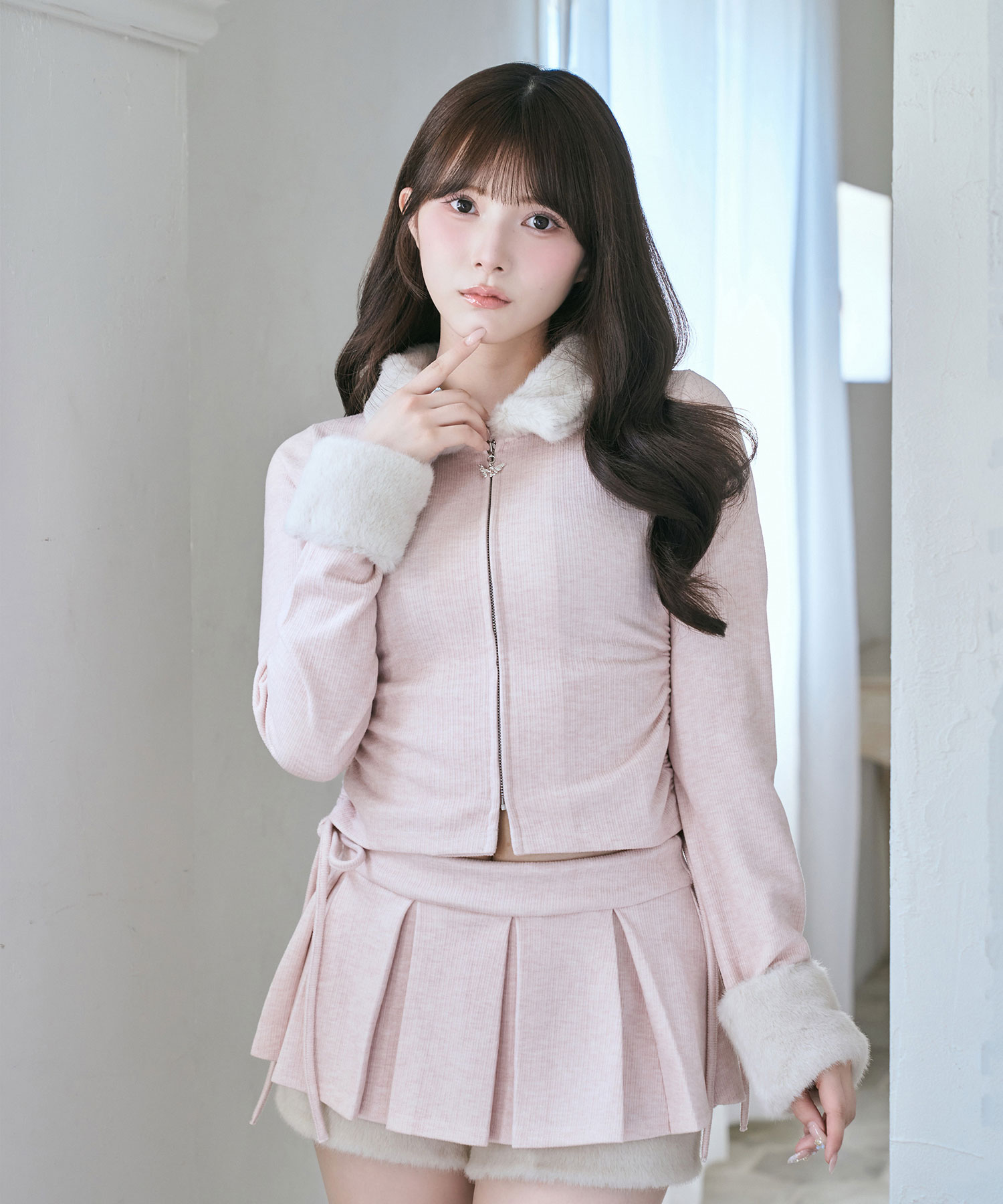 Fur collar zip set