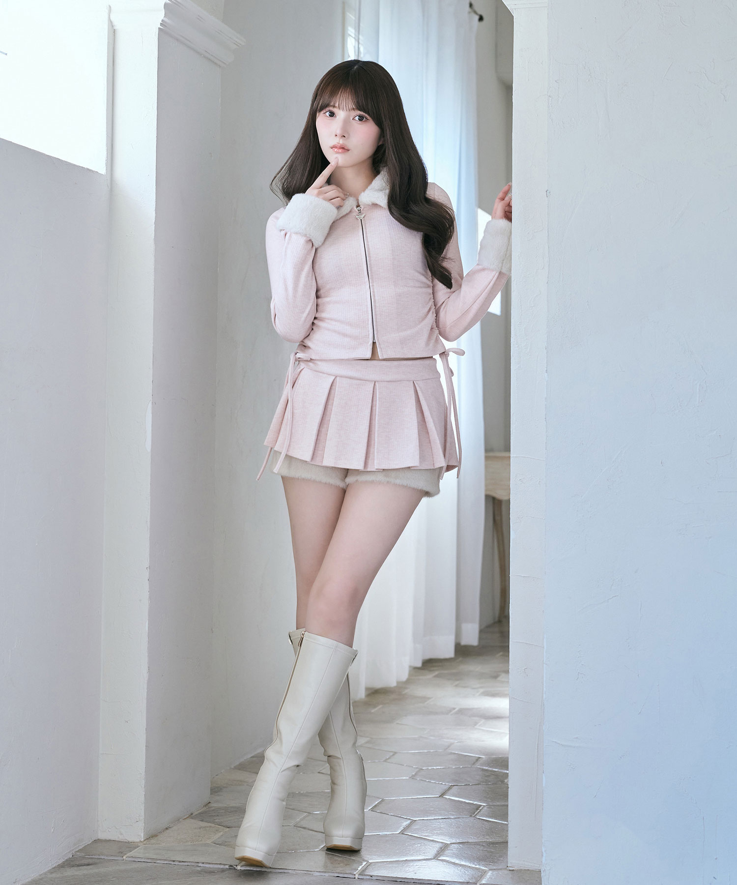 Fur collar zip set