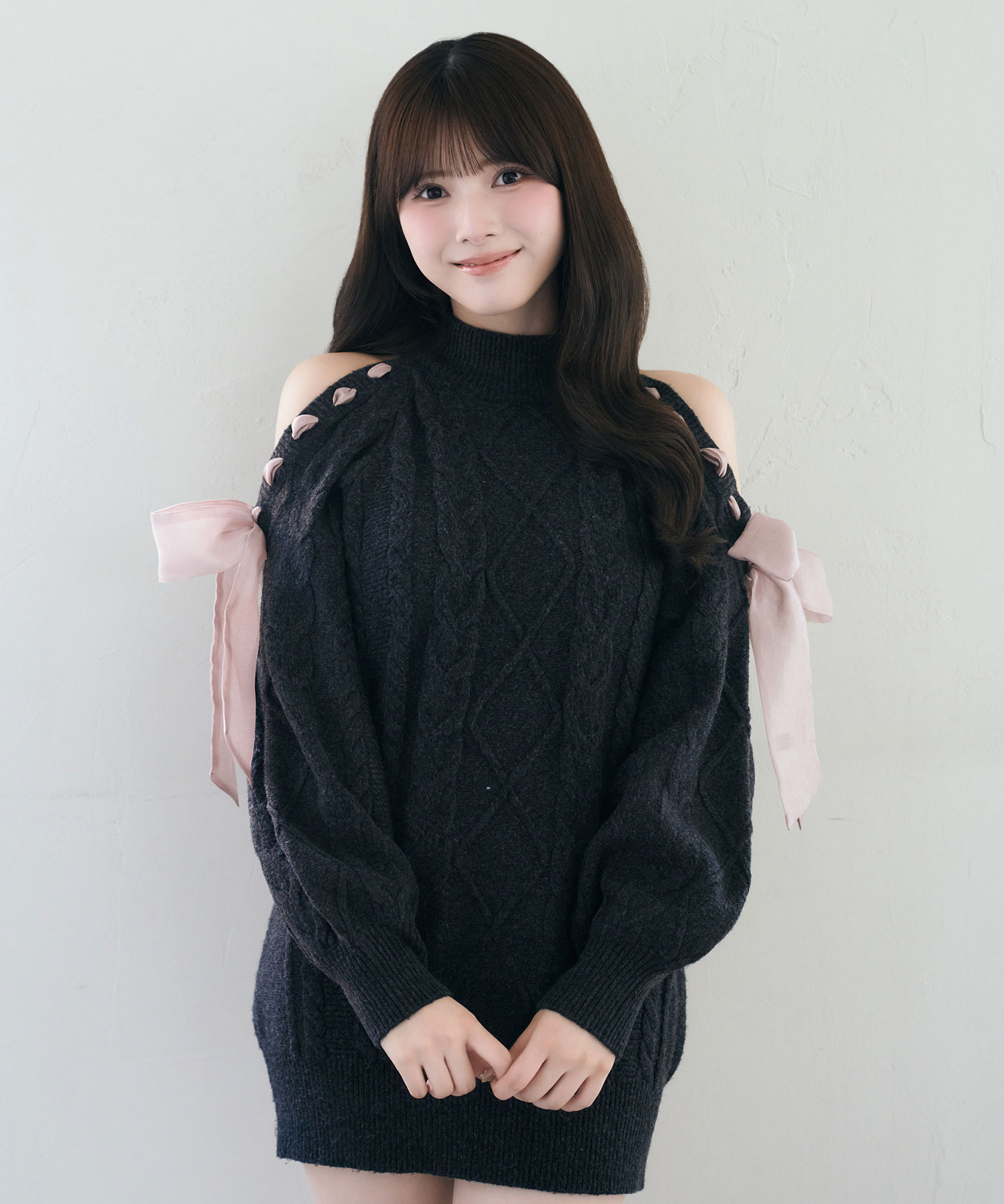 Cold shoulder ribbon cable knit
