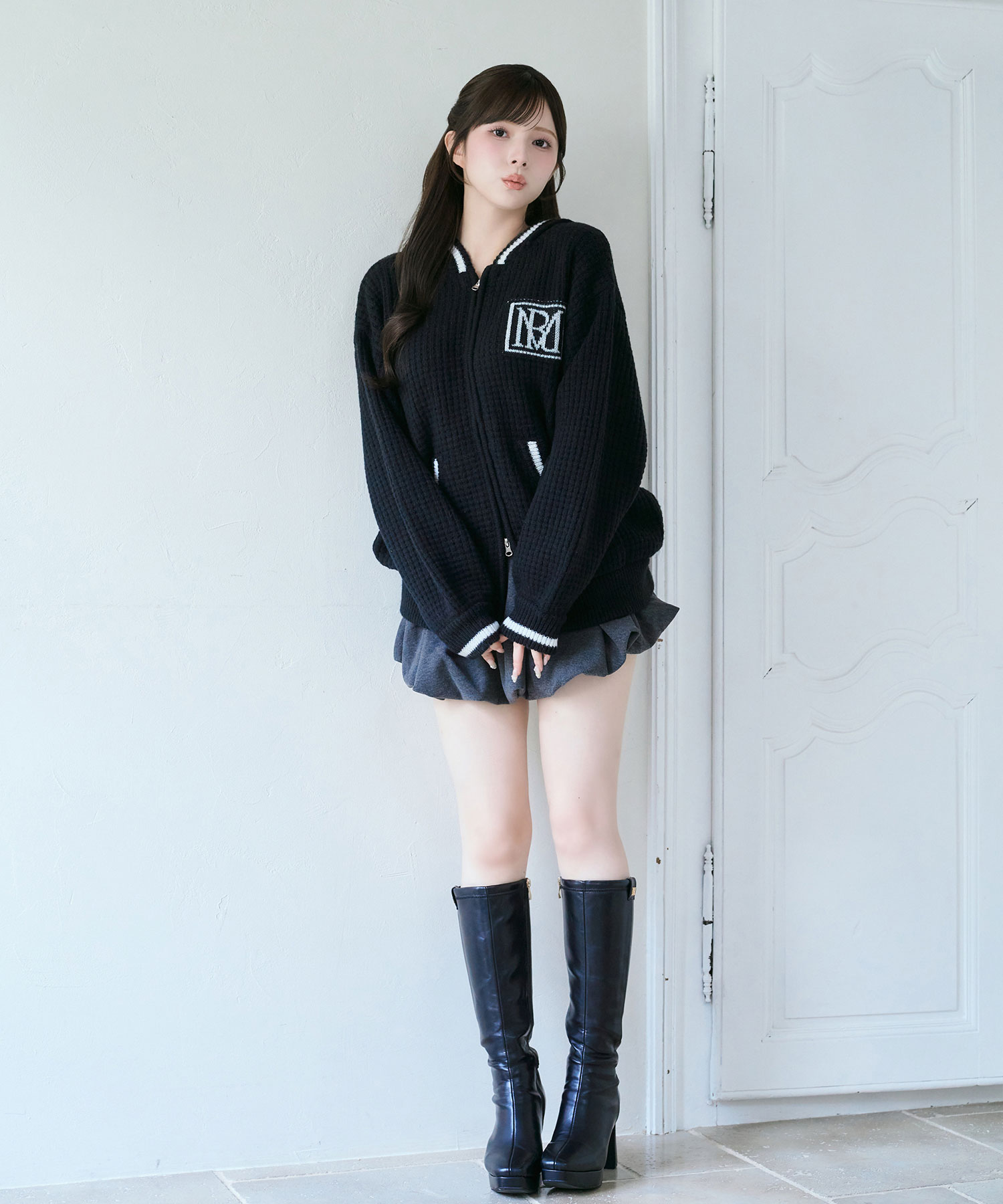 Textured knit hoodie