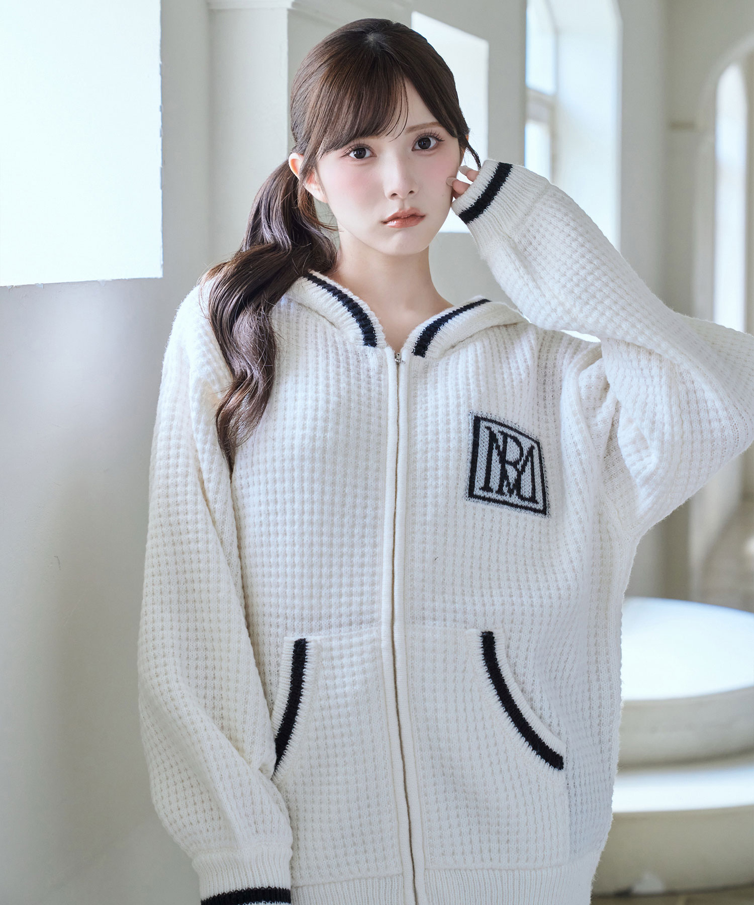 Textured knit hoodie