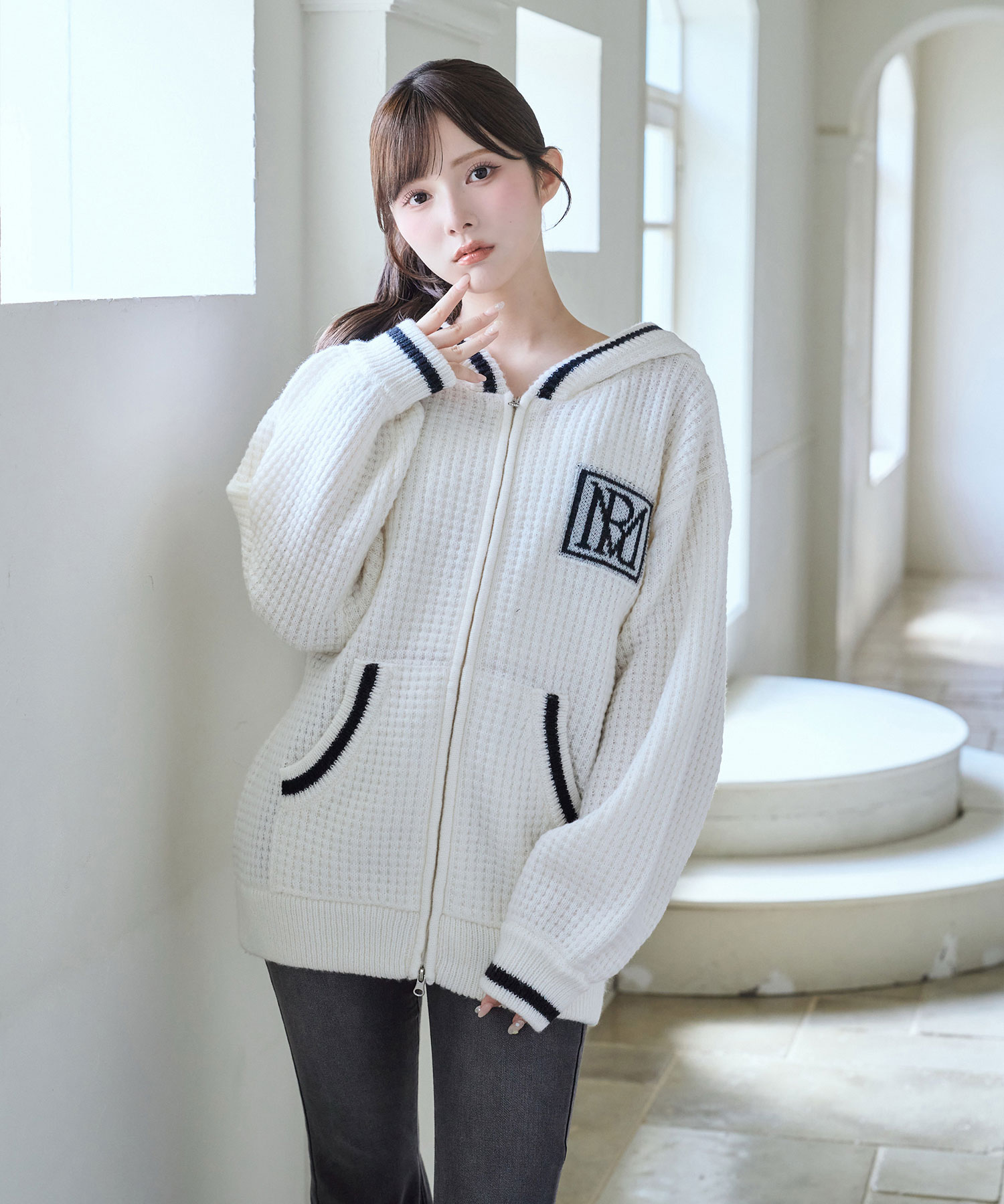 Textured knit hoodie