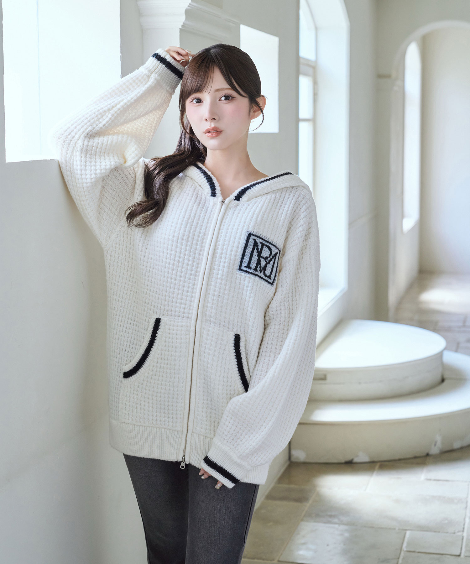Textured knit hoodie