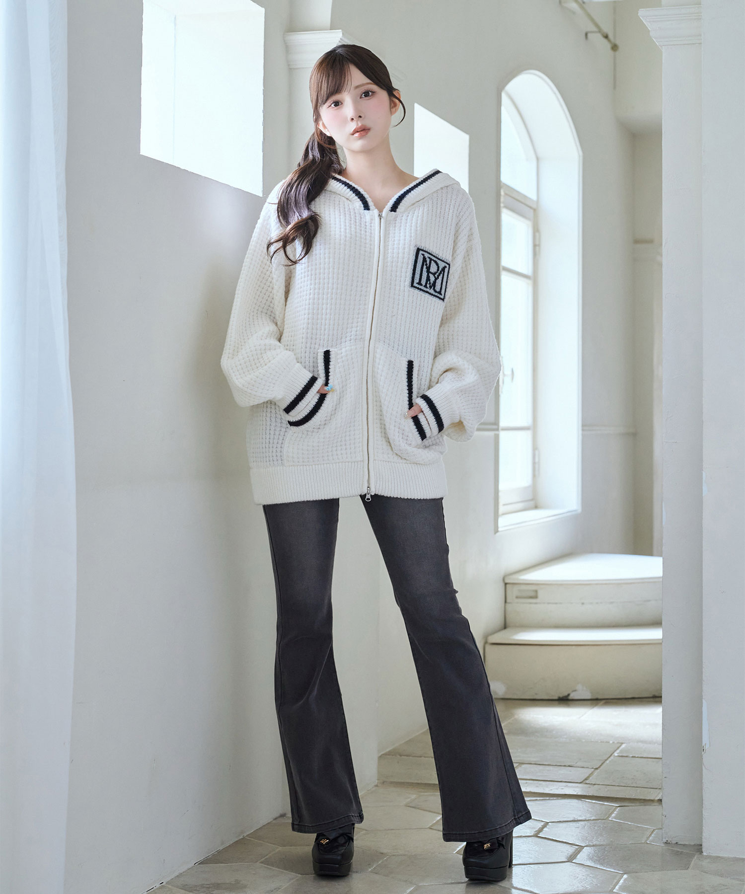 Textured knit hoodie