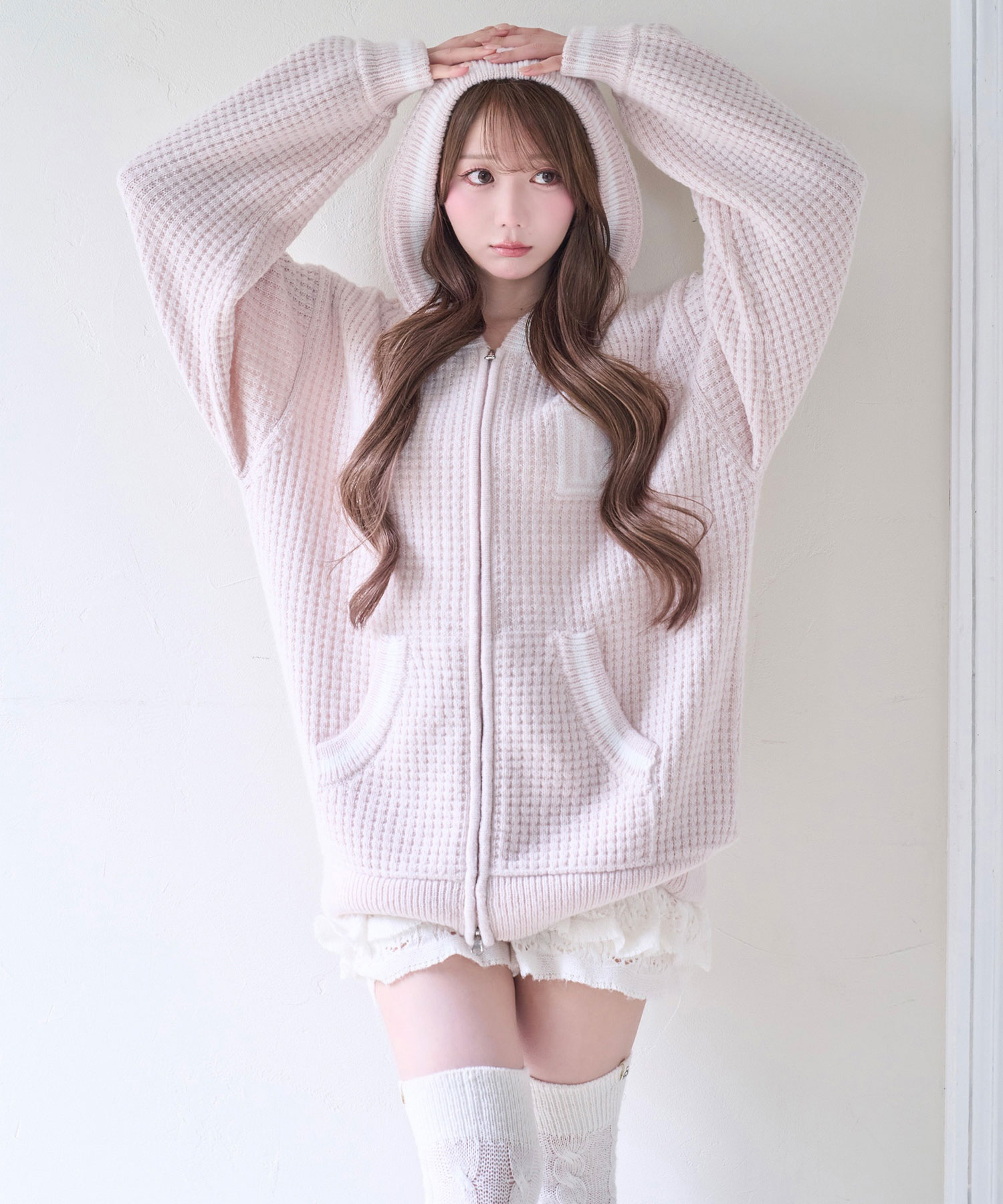 Textured knit hoodie