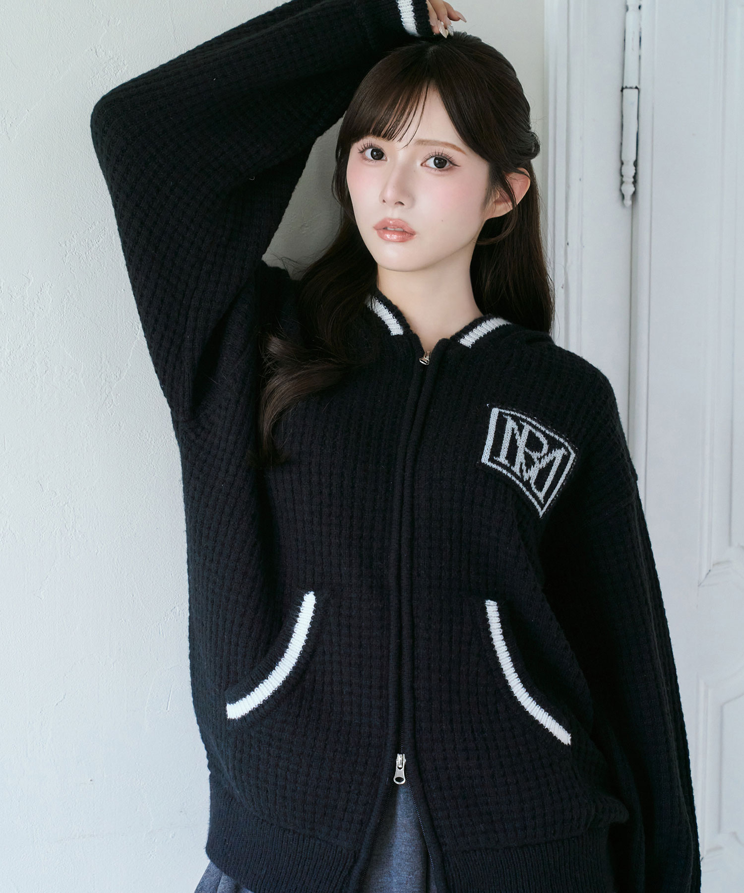 Textured knit hoodie