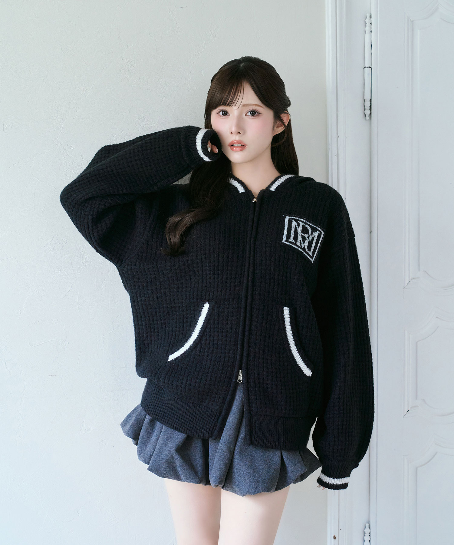 Textured knit hoodie