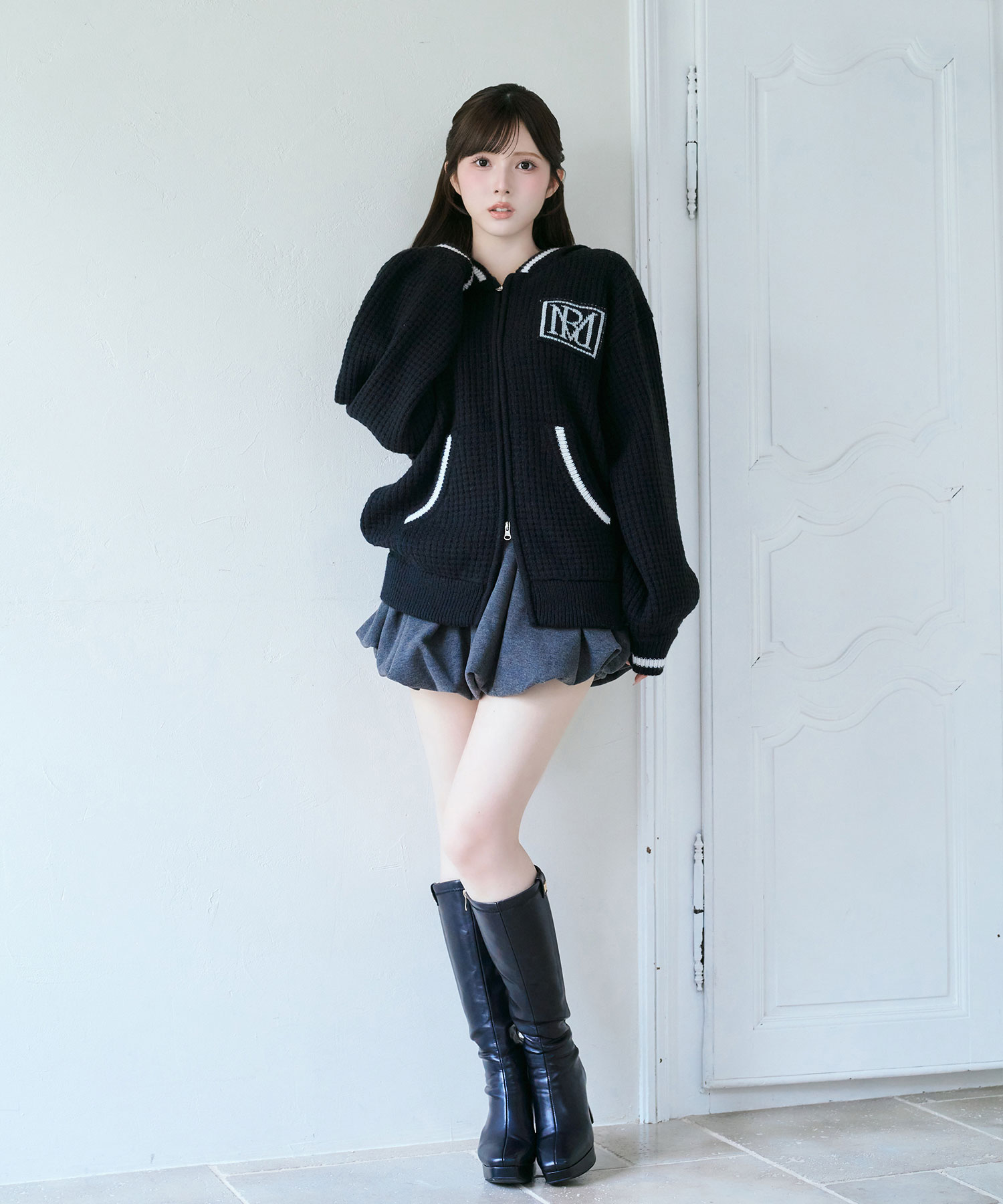 Textured knit hoodie
