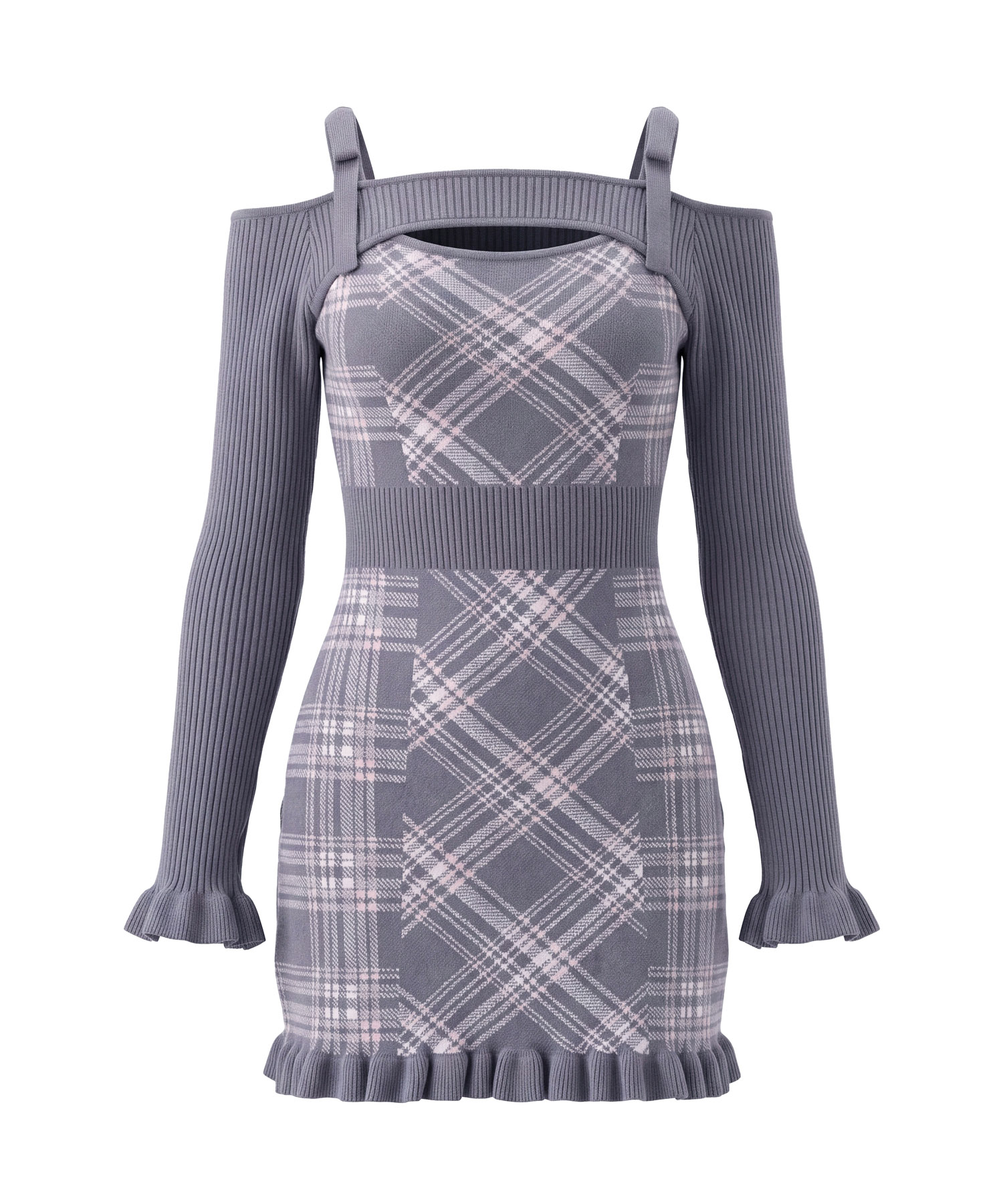 Layered plaid knit o/p