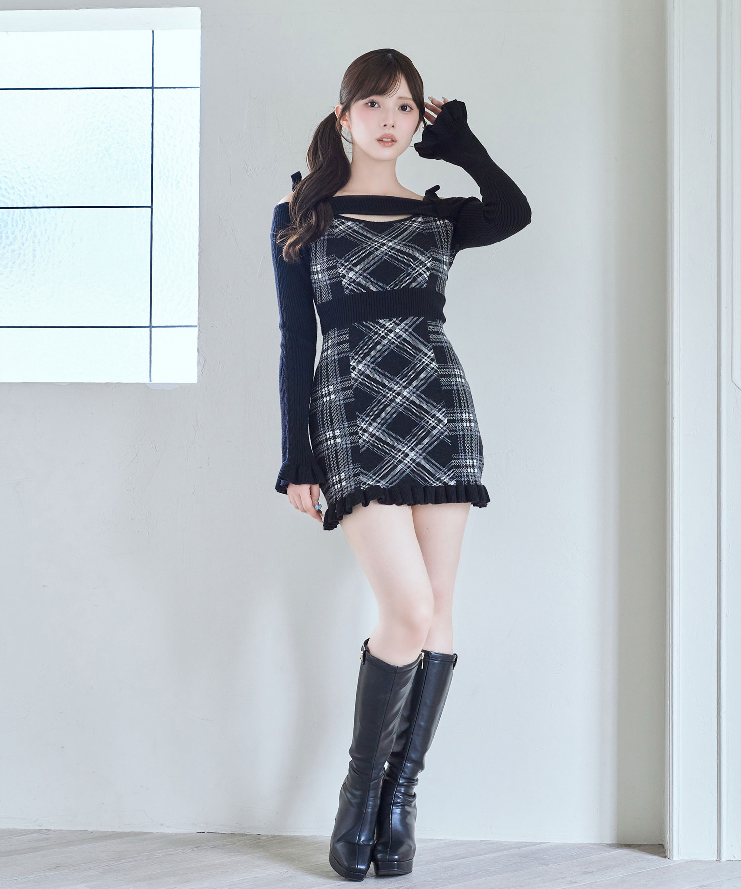 Layered plaid knit o/p