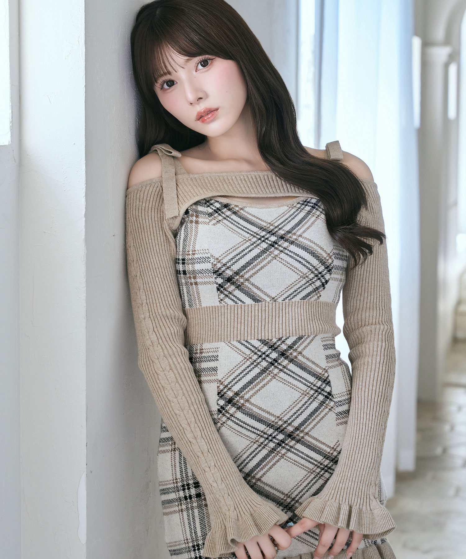 Layered plaid knit o/p