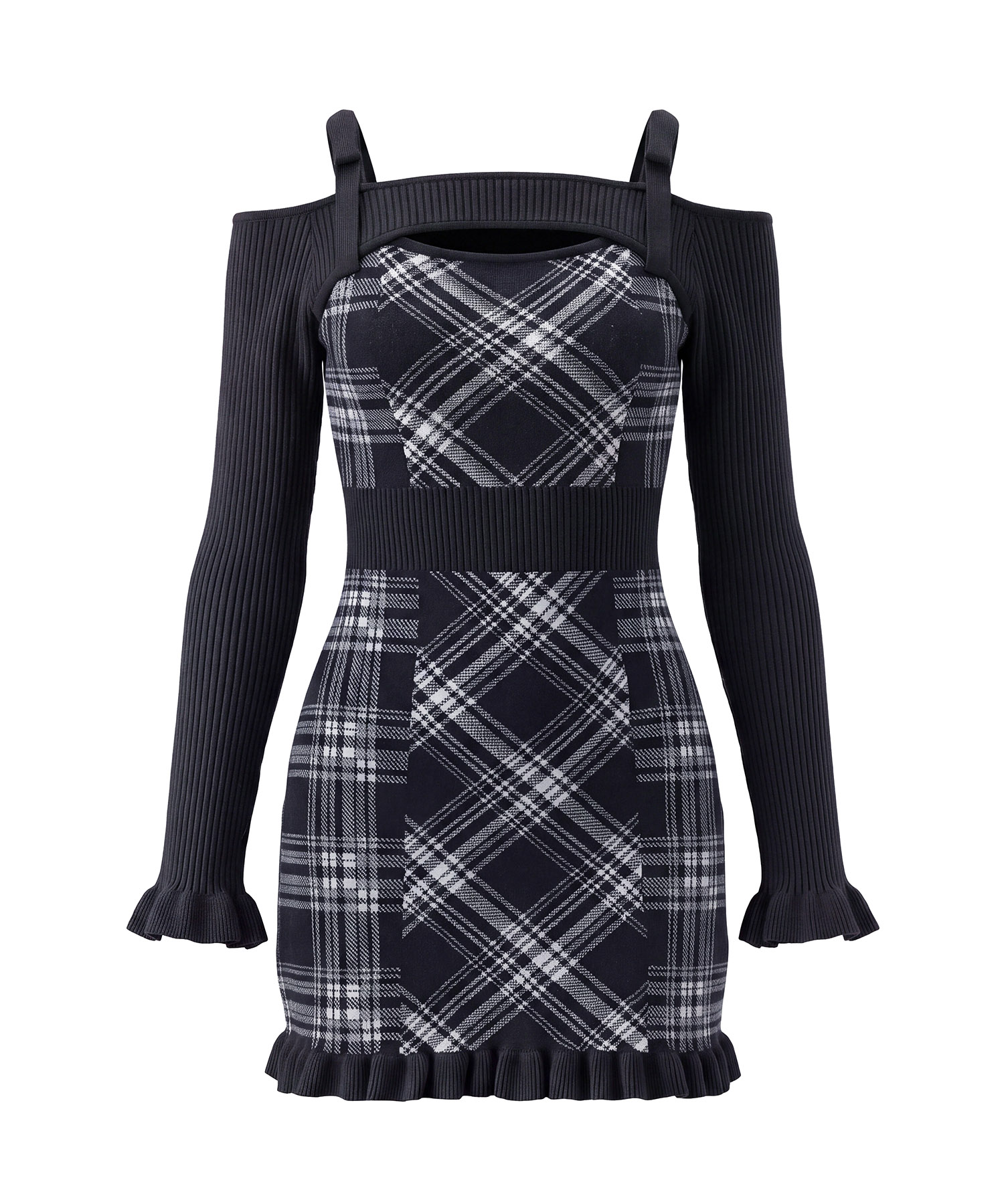 Layered plaid knit o/p