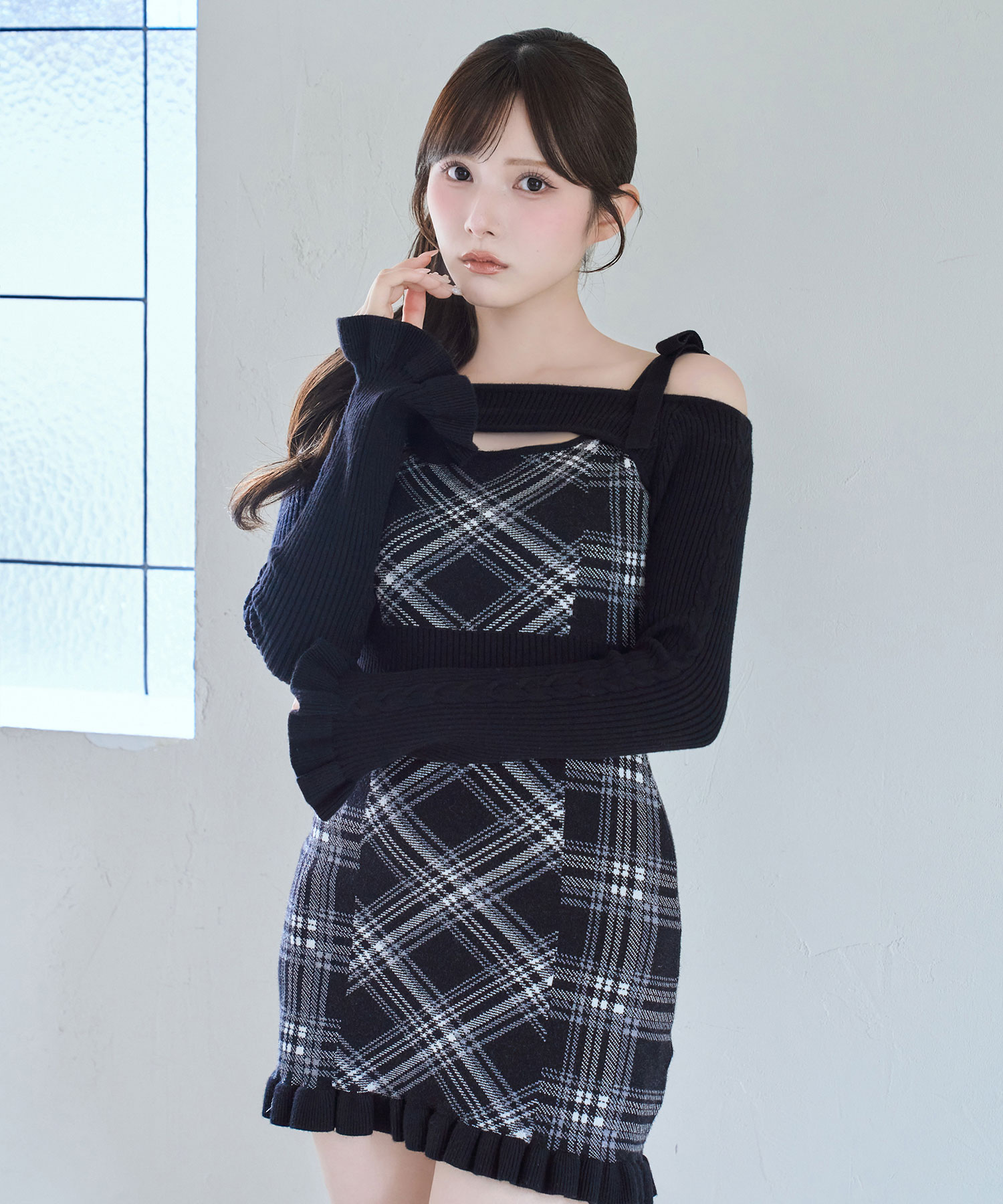 Layered plaid knit o/p