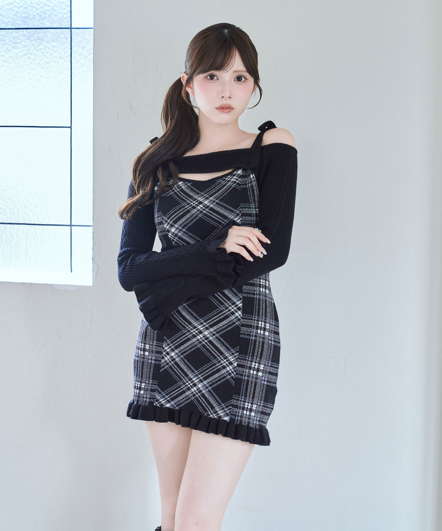 Layered plaid knit o/p