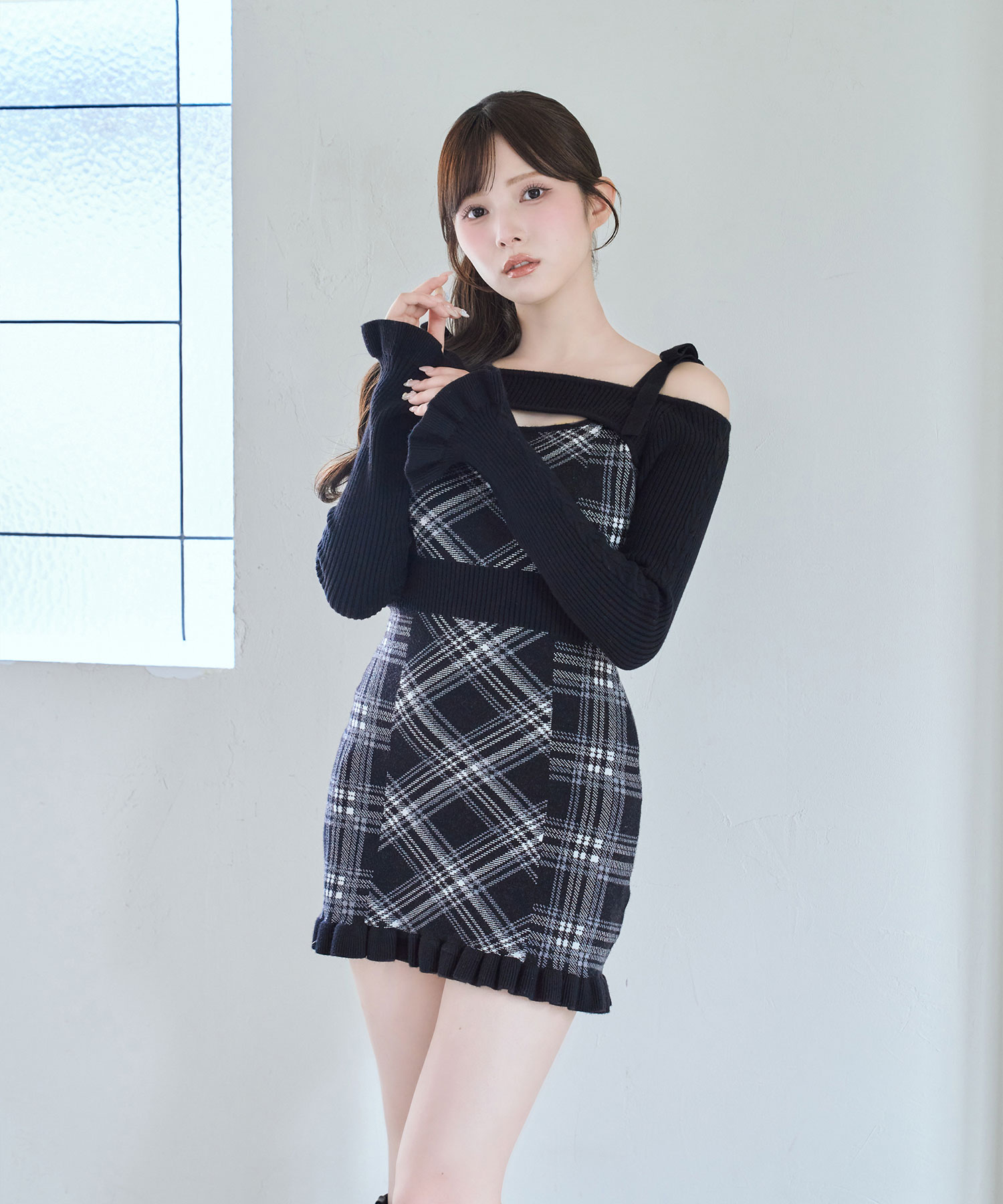 Layered plaid knit o/p