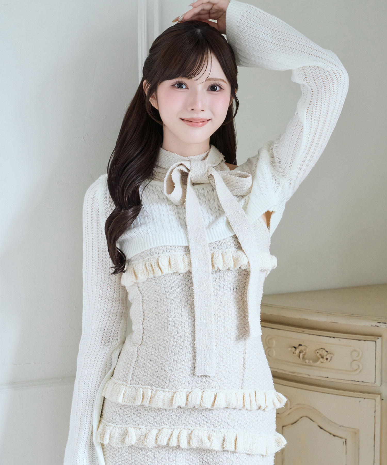Many frills mini knit o/p set