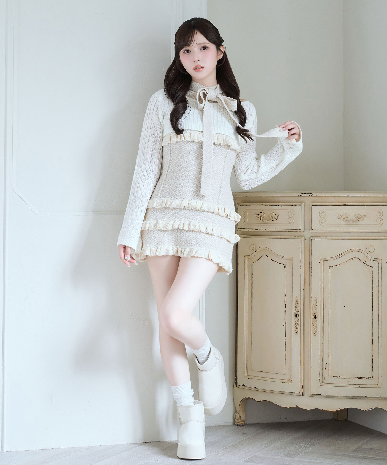 Many frills mini knit o/p set