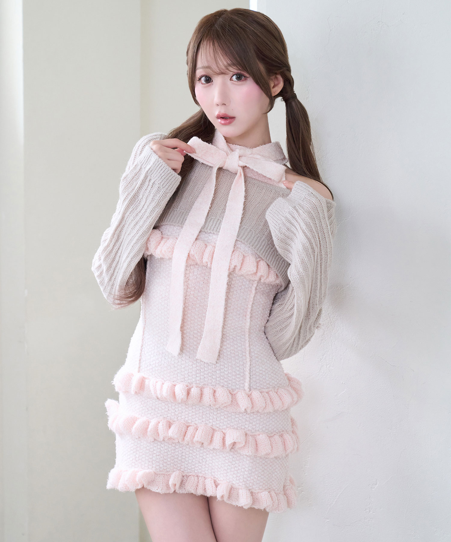 Many frills mini knit o/p set